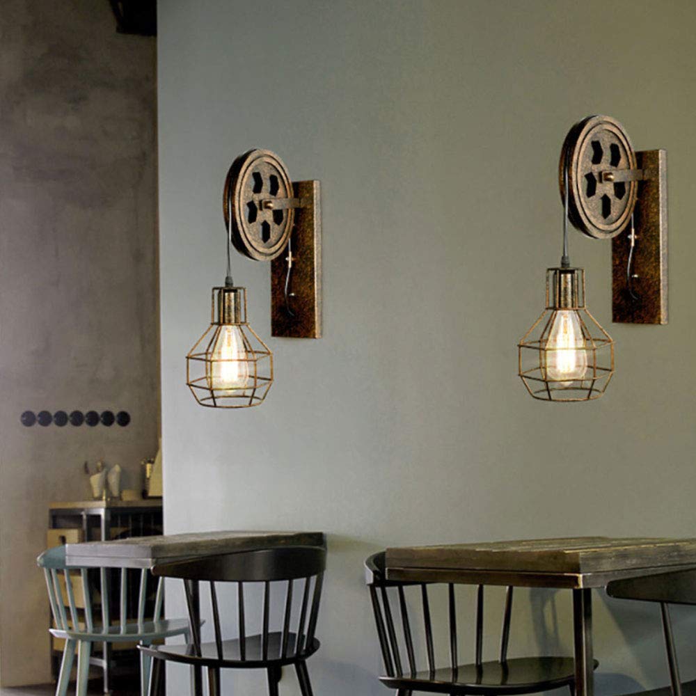 Kinkiet retro wiejski styl industrialny kinkiet vintage żelazna klatka ścienna czarna oświetlenie ścienne sypialnia kapelusz brody korytarz lampa do czytania E27 lampa ścienna wewnętrzna, brąz