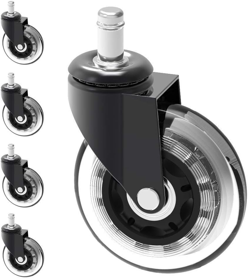 10mm Stem Chair Caster Wheel Replacement Protecting Hard Wood Floor for Ikea Office Chairs | 3" Large Heavy Duty PU Rubber Ikea Caster Stem Size: 10mm x 22mm hellip;