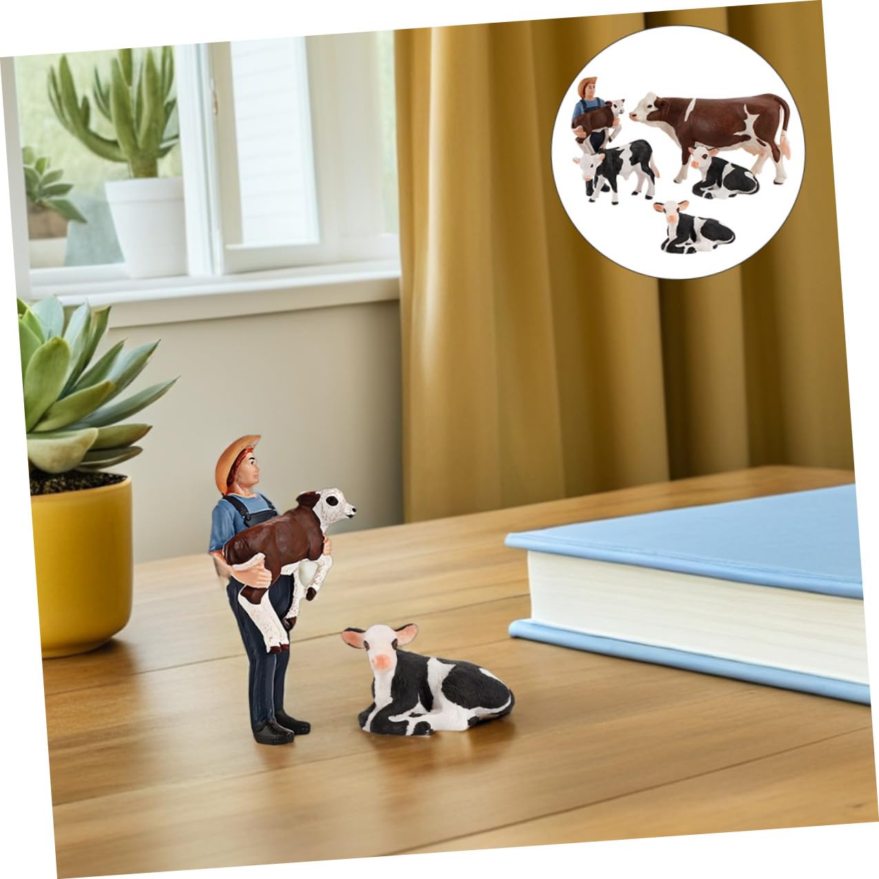 Abaodam Figuras de Ganado 5 Piezas Realistas de Vaca de Granja en Miniatura de PVC, Juguete Educativo, para Interior y Exterior