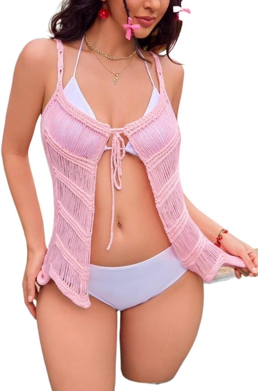 Womens Summer Front Tie Slit Hem Cami Dress Cover-Up cover ups for swimwear