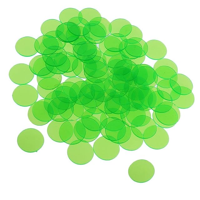 Foto 4 de 8 de Juego de 5 marcadores de plástico para juegos de bingo profesionales, transparentes, 1,5 x 1,5 cm, color verde