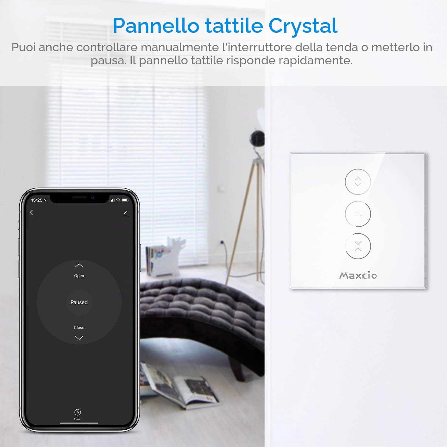 Maxcio Maxcio - Timer intelligente per tapparelle, compatibile con Alexa e Google Home, telecomando APP e funzione timer, interruttore touch (2 pezzi)