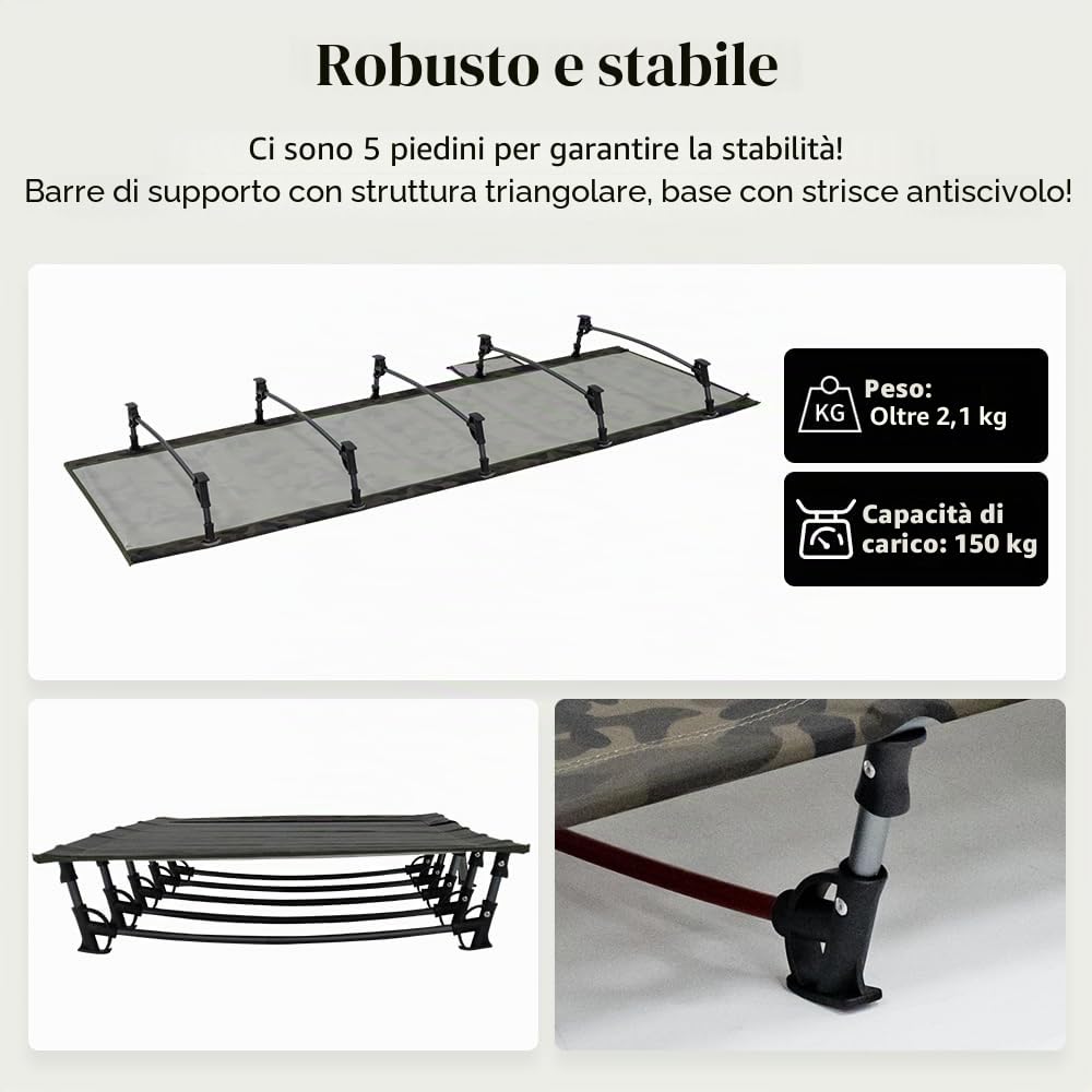 TOMOUNT Feldbett - Letto pieghevole in alluminio, leggero, facile da montare, per campeggio, escursionismo, viaggi, spiaggia, colore: verde mimetico