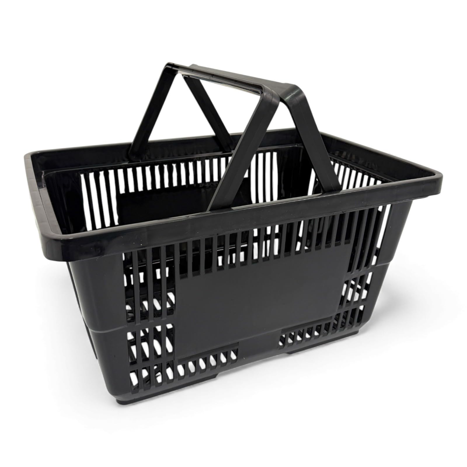 Shoplines Supplies Black 5X 28 Litre Plastic Shopping Basket With Handles Heavy-Duty Hdpe Basket For Retail, Grocery & Convenience Stores Lightweight, Stackable