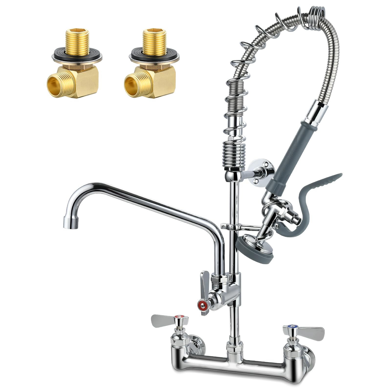 Photo 1 of Gdyfdskin Commercial Sink Faucet with Sprayer 8 Inch Center Wall Mount Kitchen Sink Faucet with 10" Add-on Swing Spout 25" Height Faucet with Down Pre-Rinse Sprayer