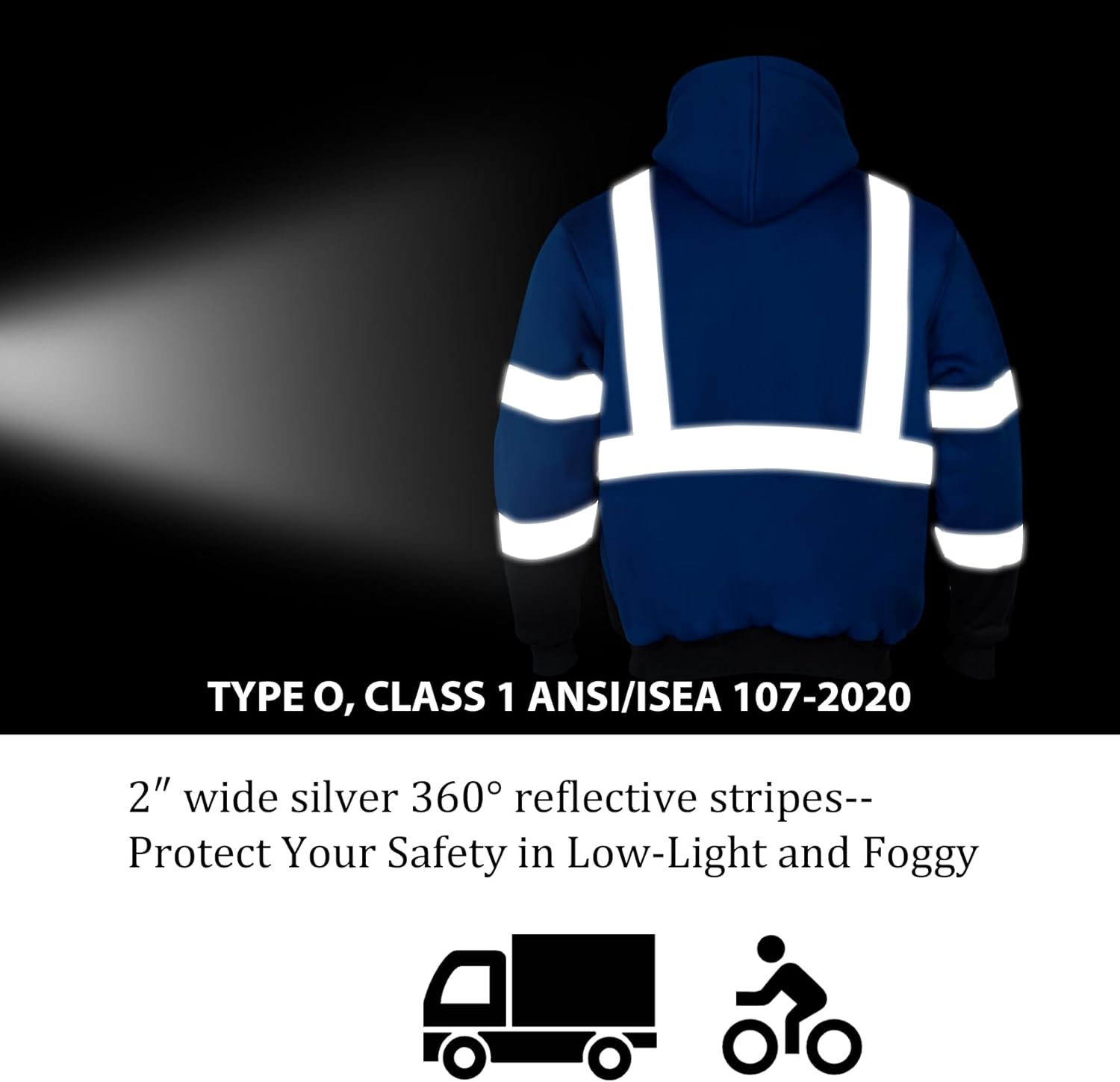 VENDACE Men's ANSI Class 3 High Visibility Safety Reflective Sweatshirts Wool Fleece Zipper Jacket Hoodie with Black Bottom(Royal Blue,L) - Image 6