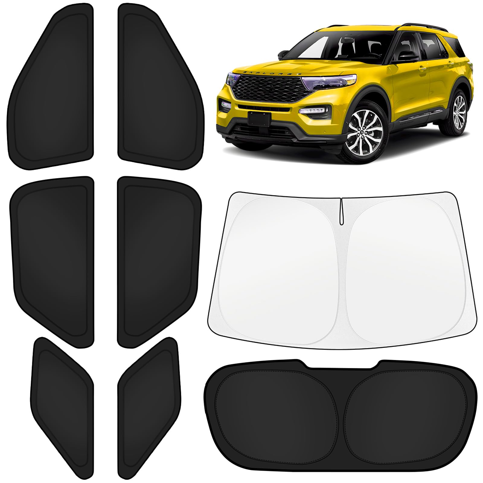 kust car window shades for ford explorer 2020-2025 2026 windshield sun shade side window cover uv block privacy protection explorer accessories for camping blackout rear back full set 8pcs