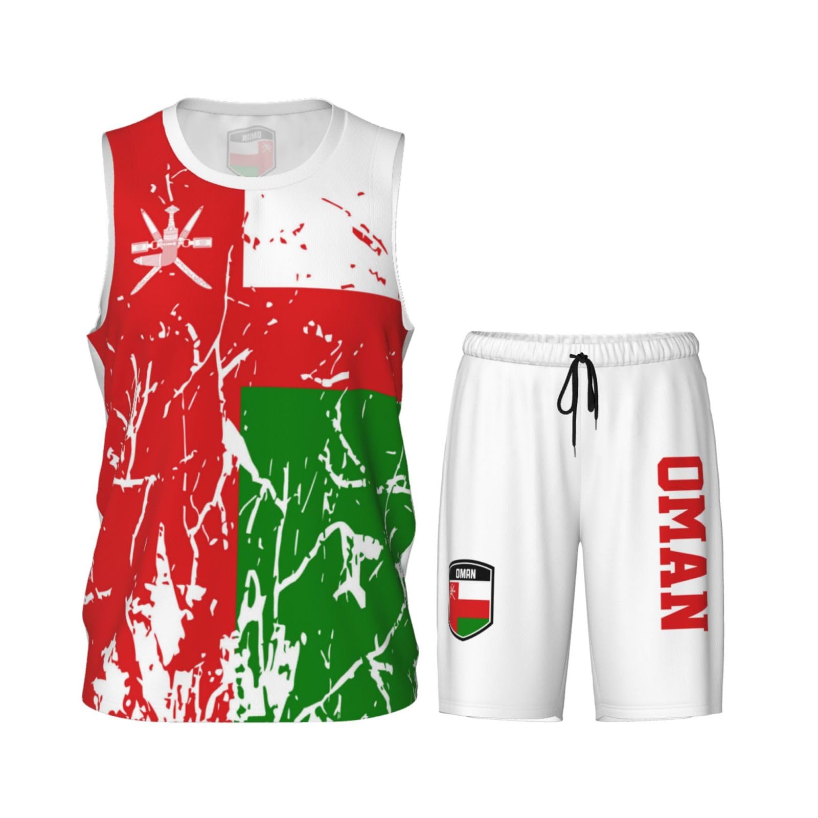 Oman Flag Grain (1) Basketball Jersey Uniform Suit for Men Women Adults Training Athletic Set