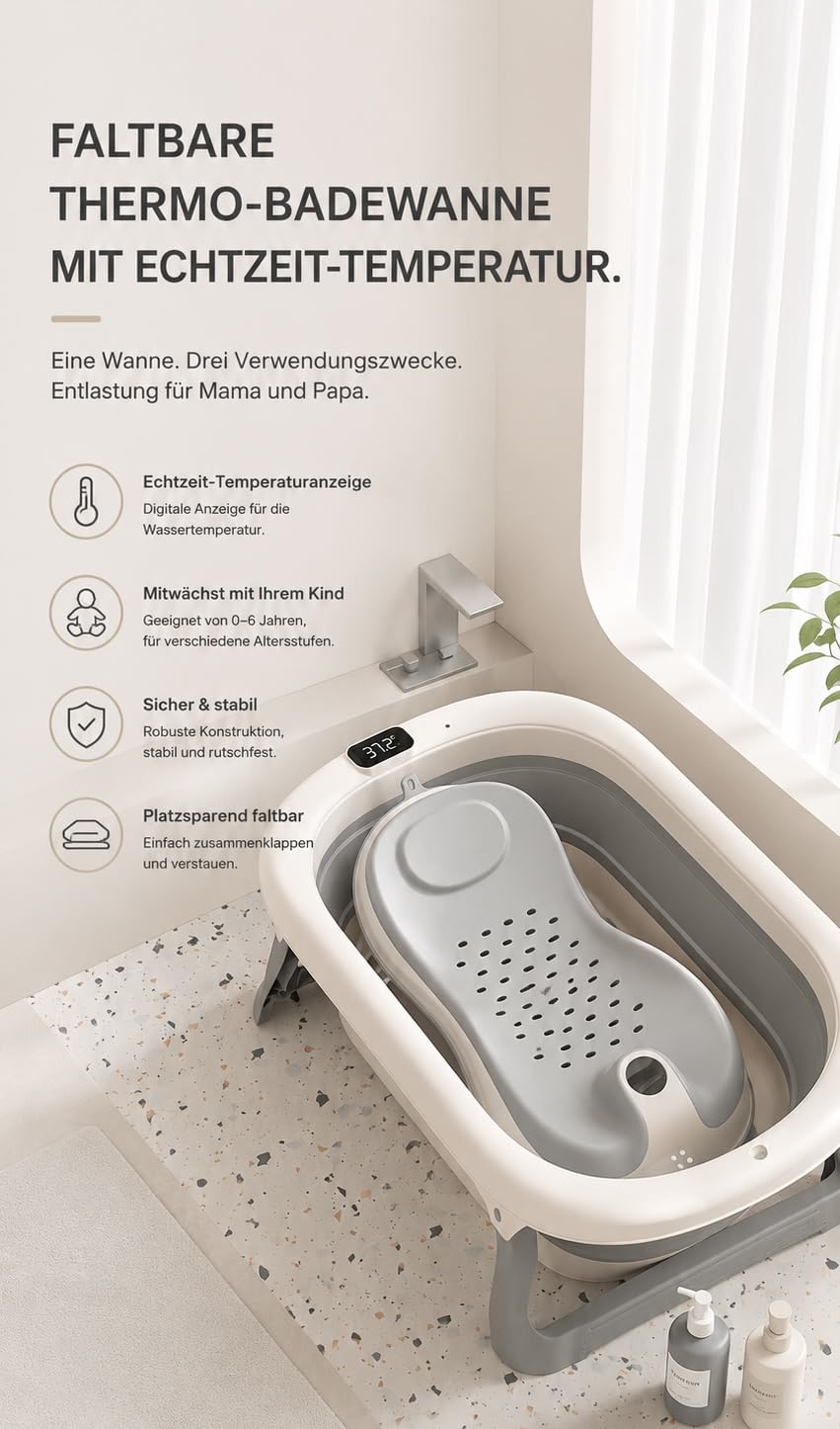 Vasca da bagno pieghevole 3 in 1, 0-18 mesi, 60 x 43 cm, con sedile di sicurezza e base in rete (colore caffè)