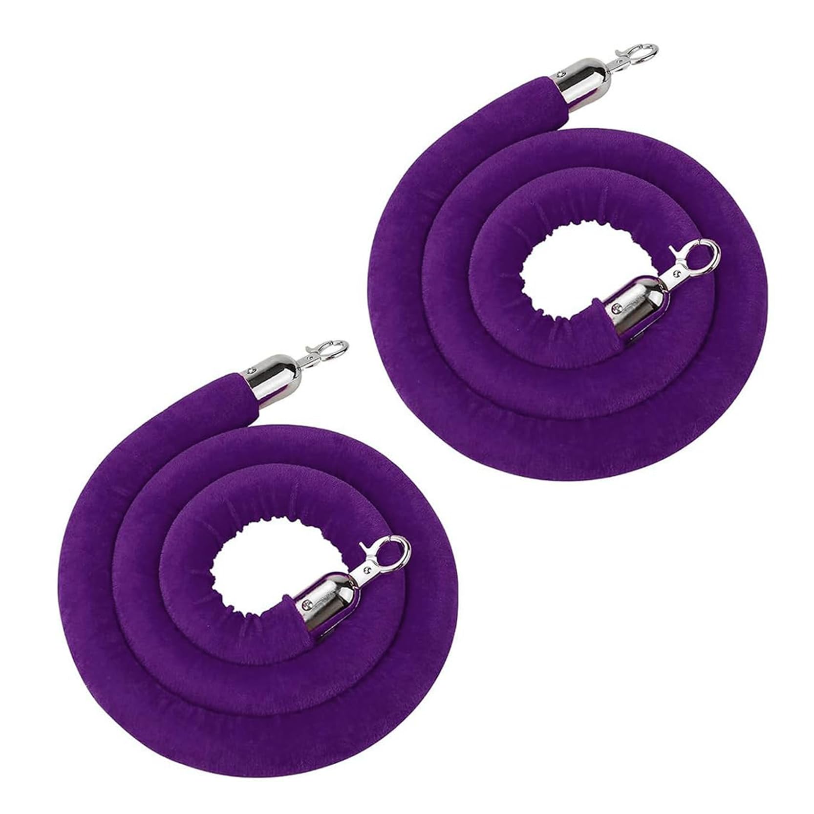 Velvet Stanchion Rope, Purple Velvet Stanchion Rope with Silver Hooks 3-6ft 1 Or 2 Pack(2 Pack,6ft/185cm)