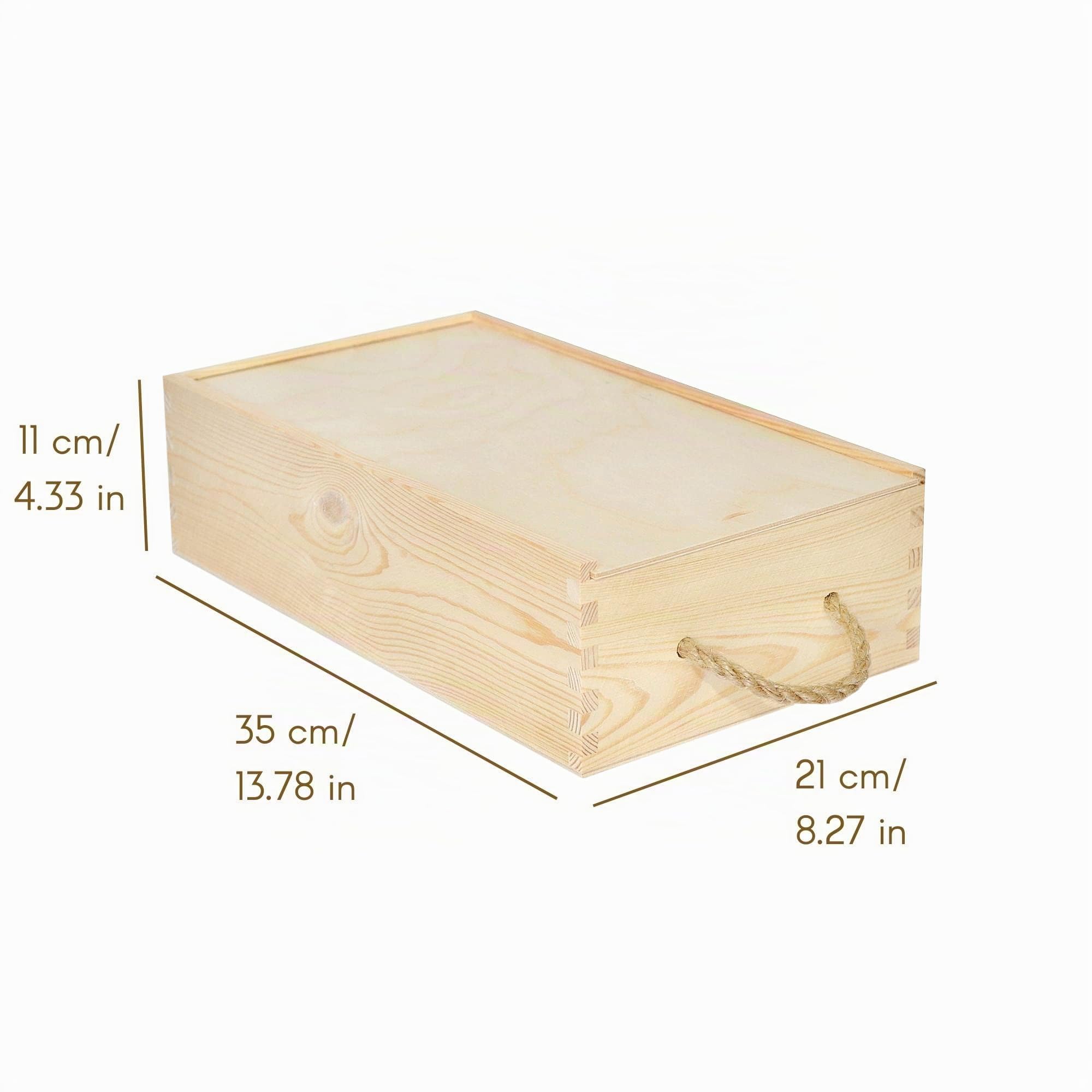 Creative Deco Scatola in Legno per il Vino | 2 Bottiglie | Manico Corda e Coperchio Scorrevole | 35 x 21 x 11 (+/- 1cm) | Cassetta Confezione Perfetta per Decoupage Stoccaggio Decorazione o Regalo