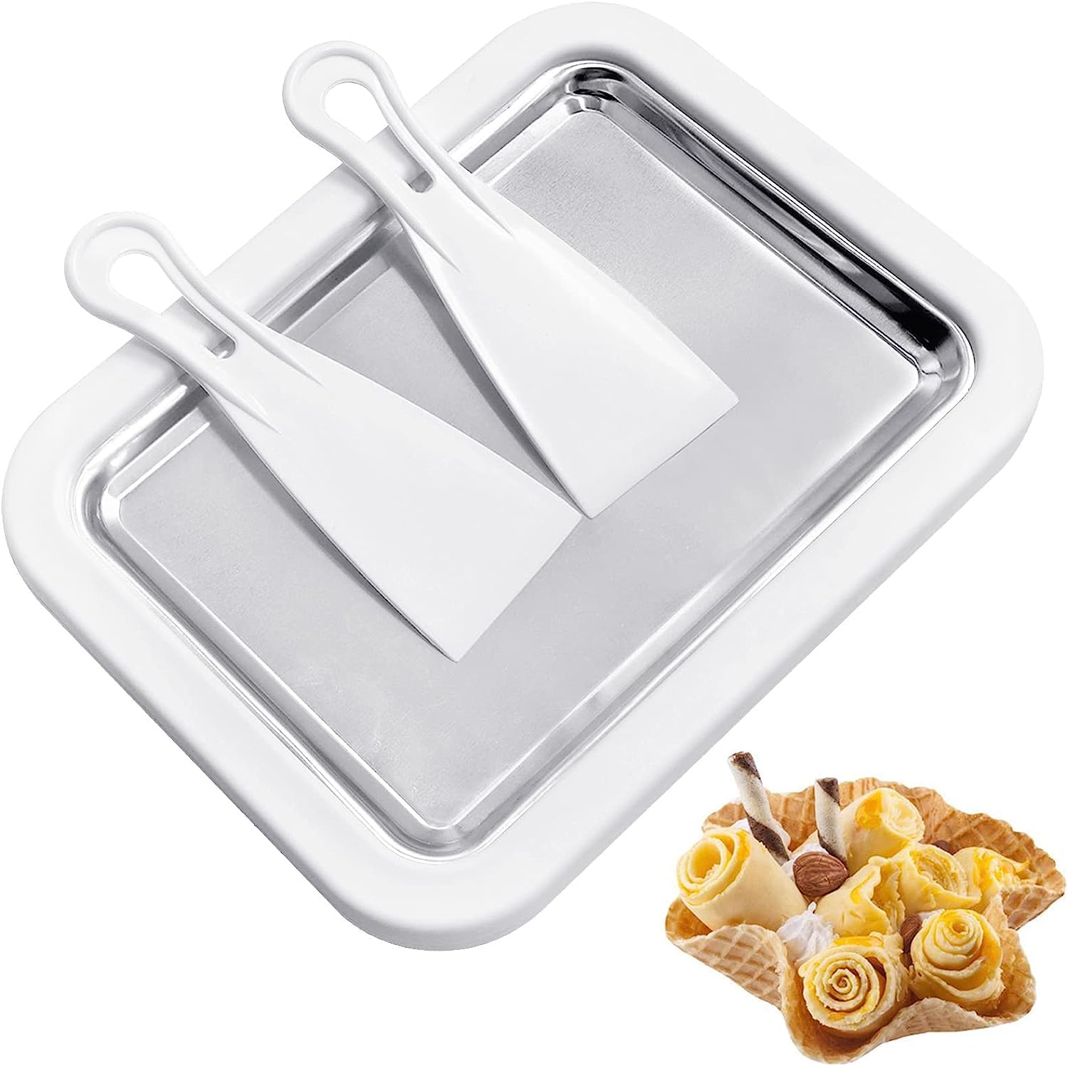 Ritmo 2-Piece Instant Ice Cream Maker for kids Pan with Ice Cream Spade, Scraper and Recipes, Anti Griddle Ice Cream Roll Maker Slab Pan.