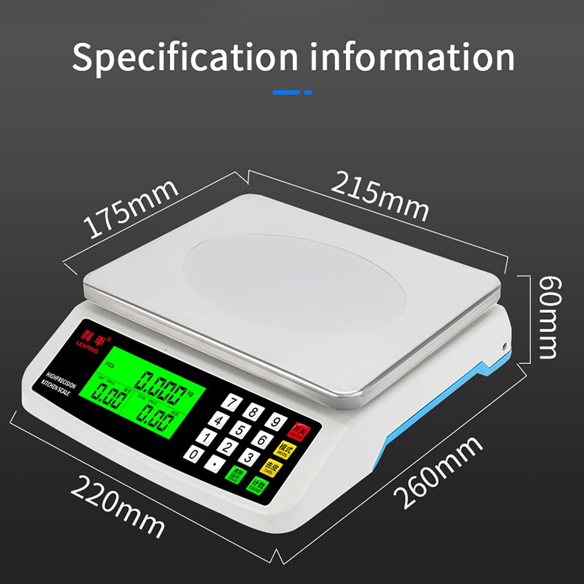 Cyfrowe wagi kuchenne do pieczenia, elektroniczna waga do żywności, cyfrowa waga do obliczania cen 30 kg/1 g Wagi elektroniczne do warzyw Dokładne wagi gramowe do punktów sprzedaży detalicznej, wag