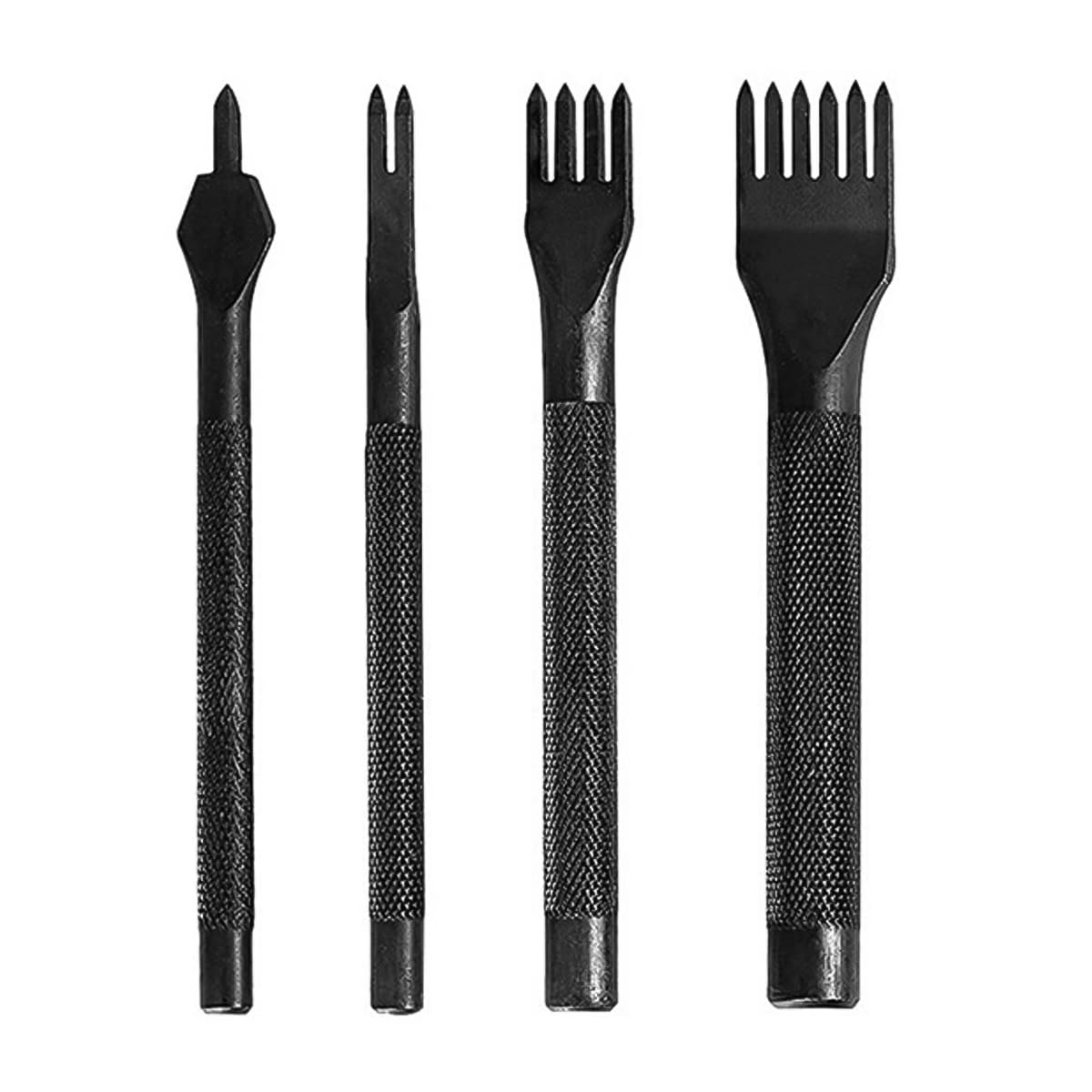Ieron Leather Craft Hole Punches,DIY Leather Punch Pricking Iron Hole 3mm, 1/2/4/6 Prong Tooth Lacing Diamond Stitching Chisel Set (Black)