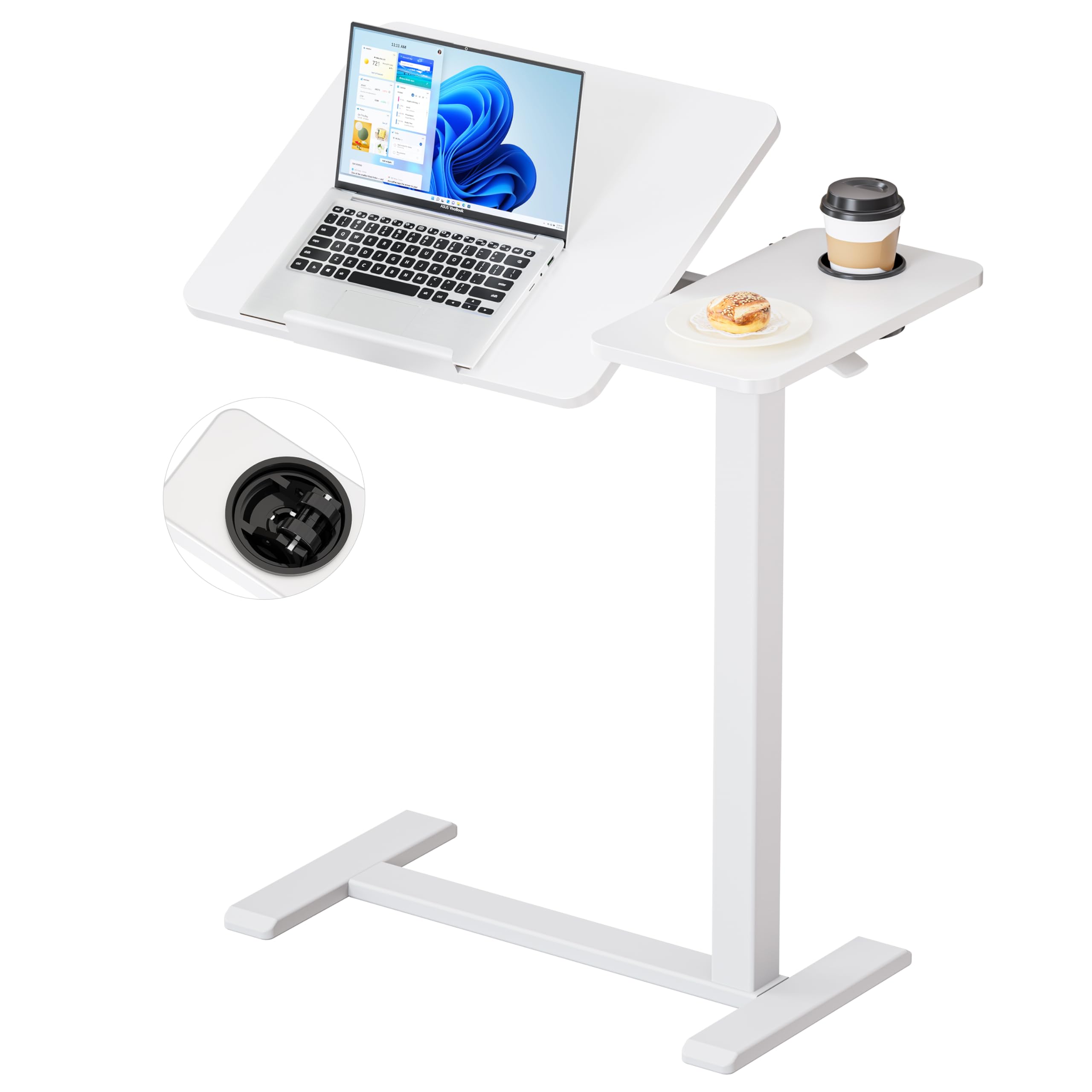 BZIUM Overbed Bedside Table with Hidden Wheels, Adjustable Medical Tilt Top Hospital Bed Table Over The Bed, Rolling Desk Mobile Standing Desk (31.5x15.8, White)