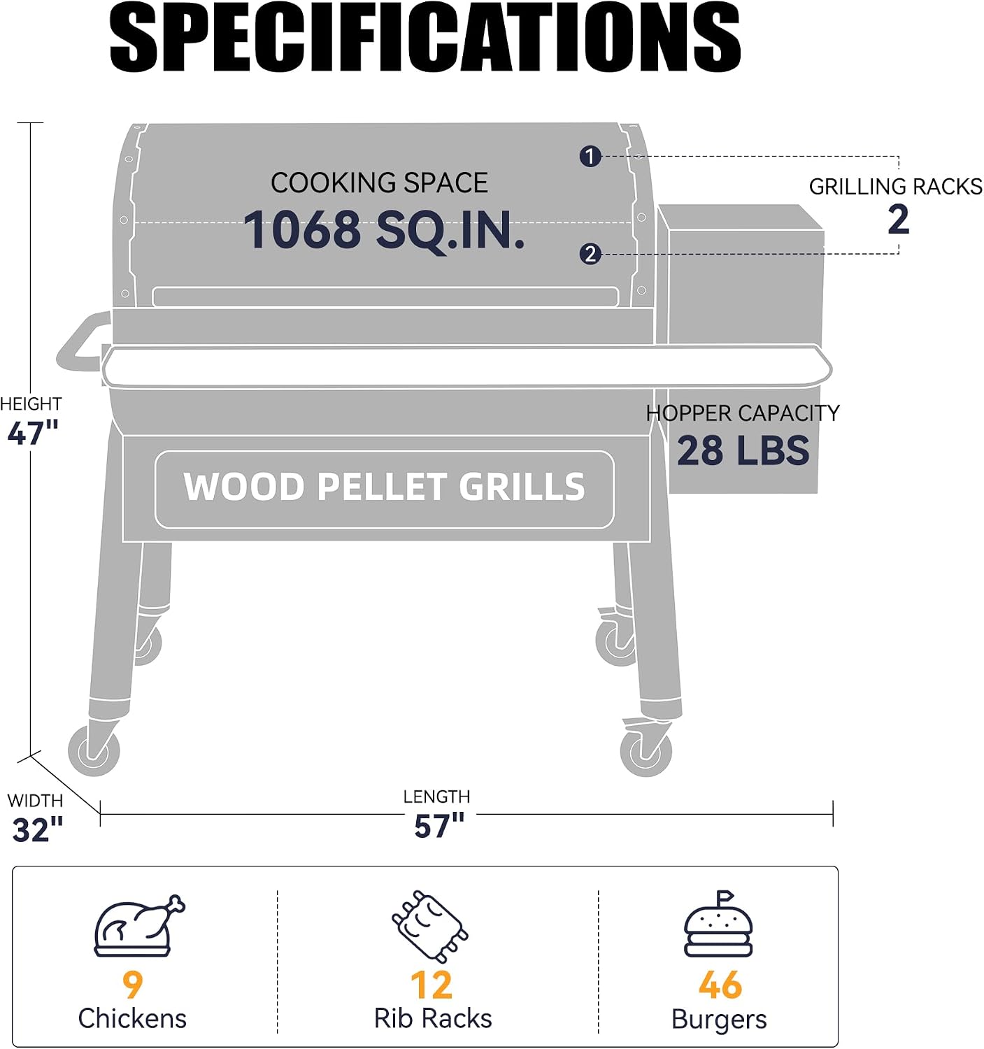 Z GRILLS ZPG-11002BPro Specifications Diagram
