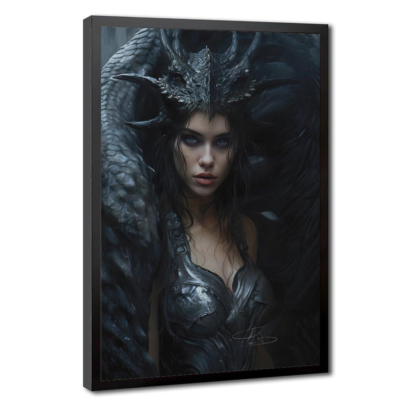 Bareronor Fantasy Woman And Dragon Poster Canvas Poster Bedroom Decor Landscape Office Room Decor Gift 24" L X 36" W