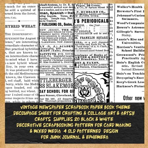vintage newspaper scrapbook paper book theme decoupage sheet for crafting & collage art &artsy crafts supplies 20 black & white decorative ... for junk journal & ephemera: Kraft trash image 2