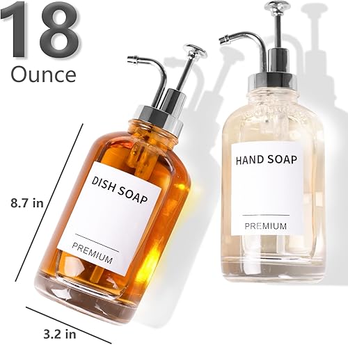 Miniatura 4 de Dispensador de jabón para platos para cocina, dispensador de jabón de vidrio de mano con bomba, bandeja, embudo para baño, ducha, lavandería,