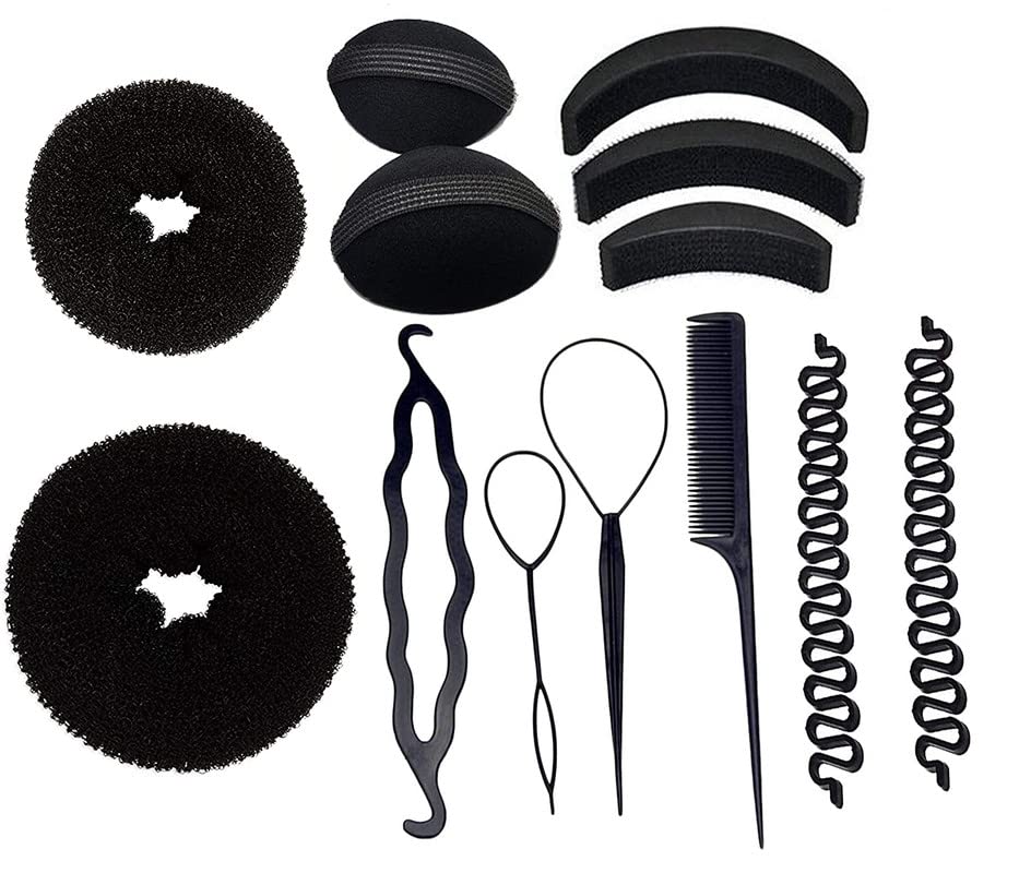 CHANDERKASH Combo of 13pcs,Banana Bumpit Hair Puff Maker, Donut Topsy Ponytail Holder Hair Styling tools