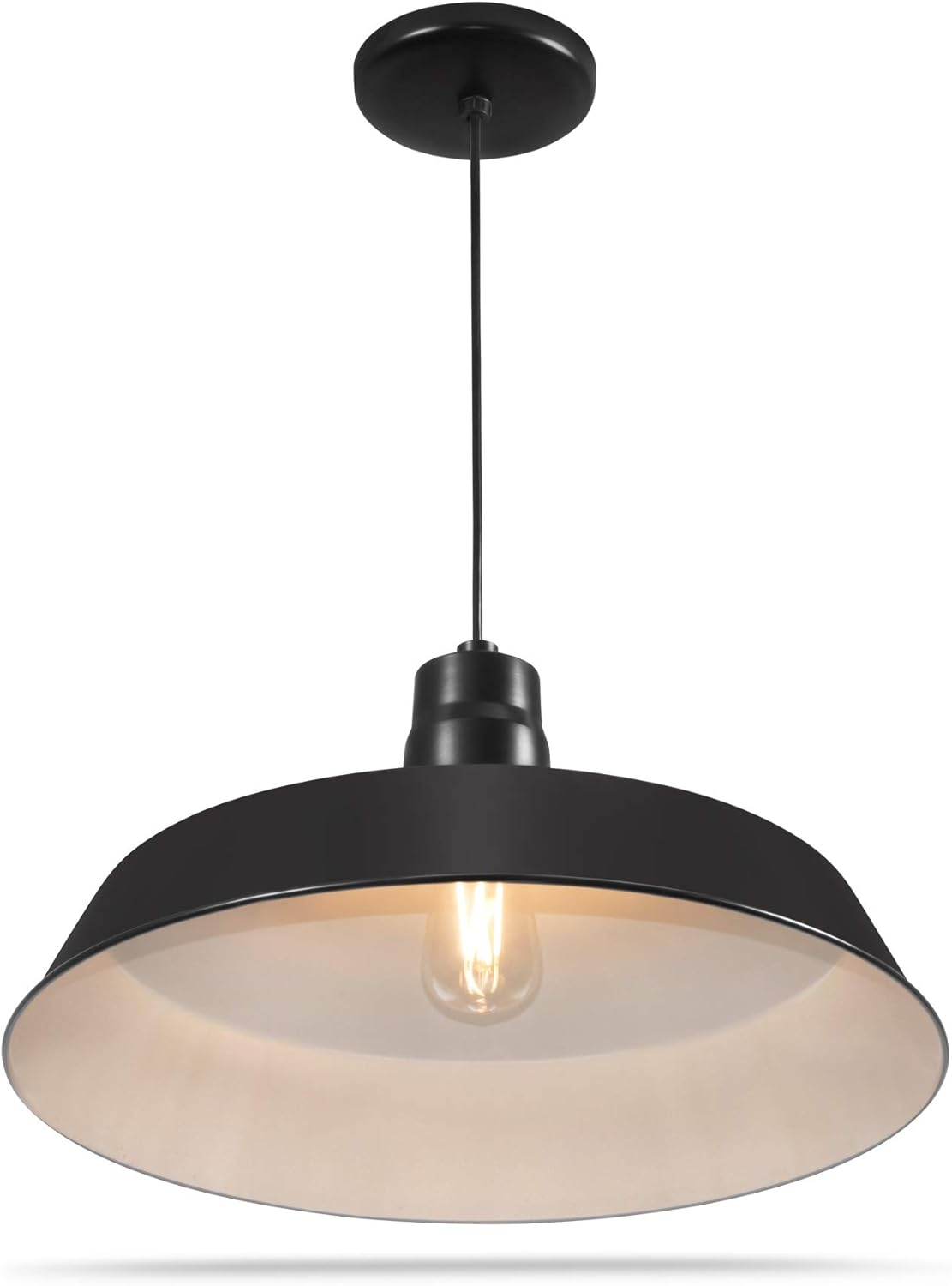 17-inch Industrial Black Pendant Barn Light Fixture with 10ft Adjustable Cord, Ceiling-Mounted Vintage Hanging Light Fixture for Indoor Use, 120V Hardwire, E26 Medium Base LED Compatible, UL Listed