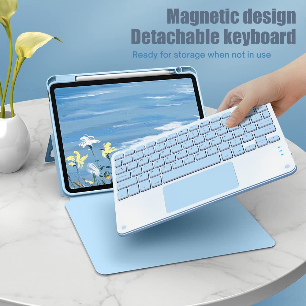 Etui na klawiature do iPad Mini 6. generacji 8,3 cala, zdejmowane, magiczne, przezroczyste etui & zdejmowana bezprzewodowa touchpadem klawiatura do iPad Mini 6 2021, Purple