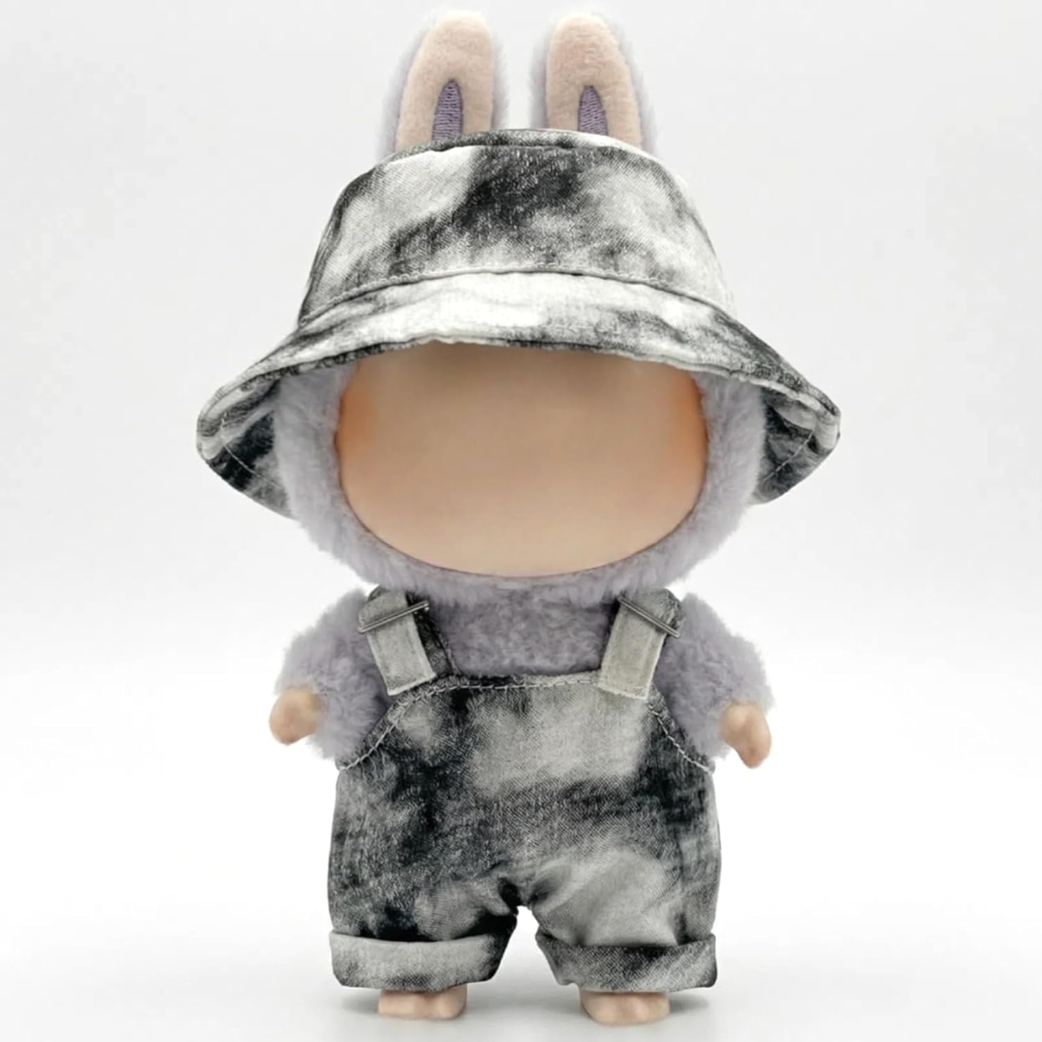 Lububu Doll Clothing Set , White Hat and Overalls, for 15cm-17cm Labubu Dolls, Hand-Crafted,, Birthday Gift (2 Pieces)