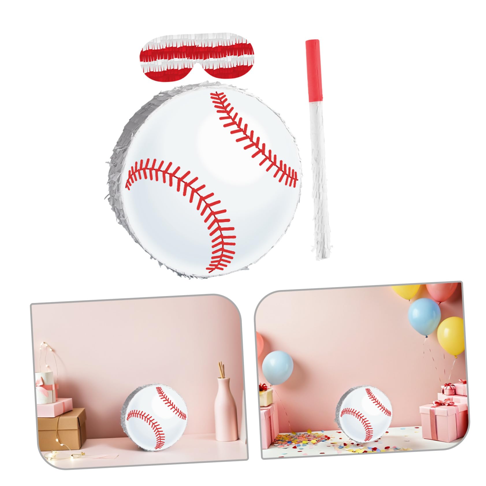 HEMOTON Piñata de Béisbol Colgante con Bate y Confeti Decoración Deportiva para Fiesta Infantil de Cumpleaños Temática de Béisbol