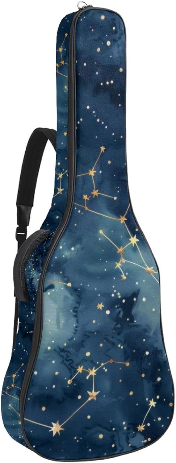 Acoustic Guitar Gig Bag 1 cm Thick Padding, Waterproof Electric Guitar Bag 40-42 Inch Guitar Case Backpack with Dual Shoulder Strap, Constellations Aesthetic Pattern