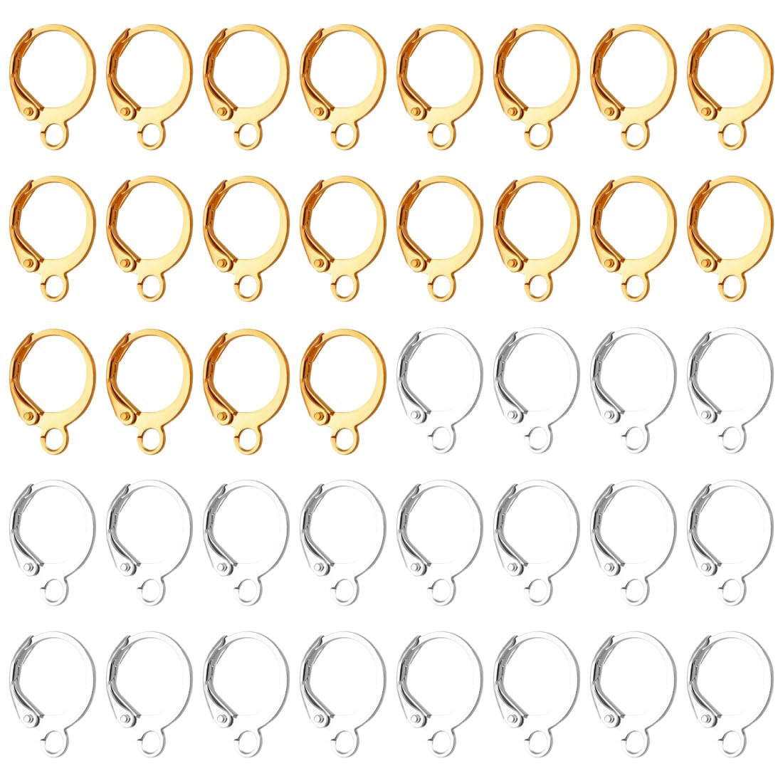 40 Ganci Per Orecchini A Monachella - Acciaio Inox Ipoallergenico, Oro E Argento, 14.5mm, Per Fai Da Te - Foto 14