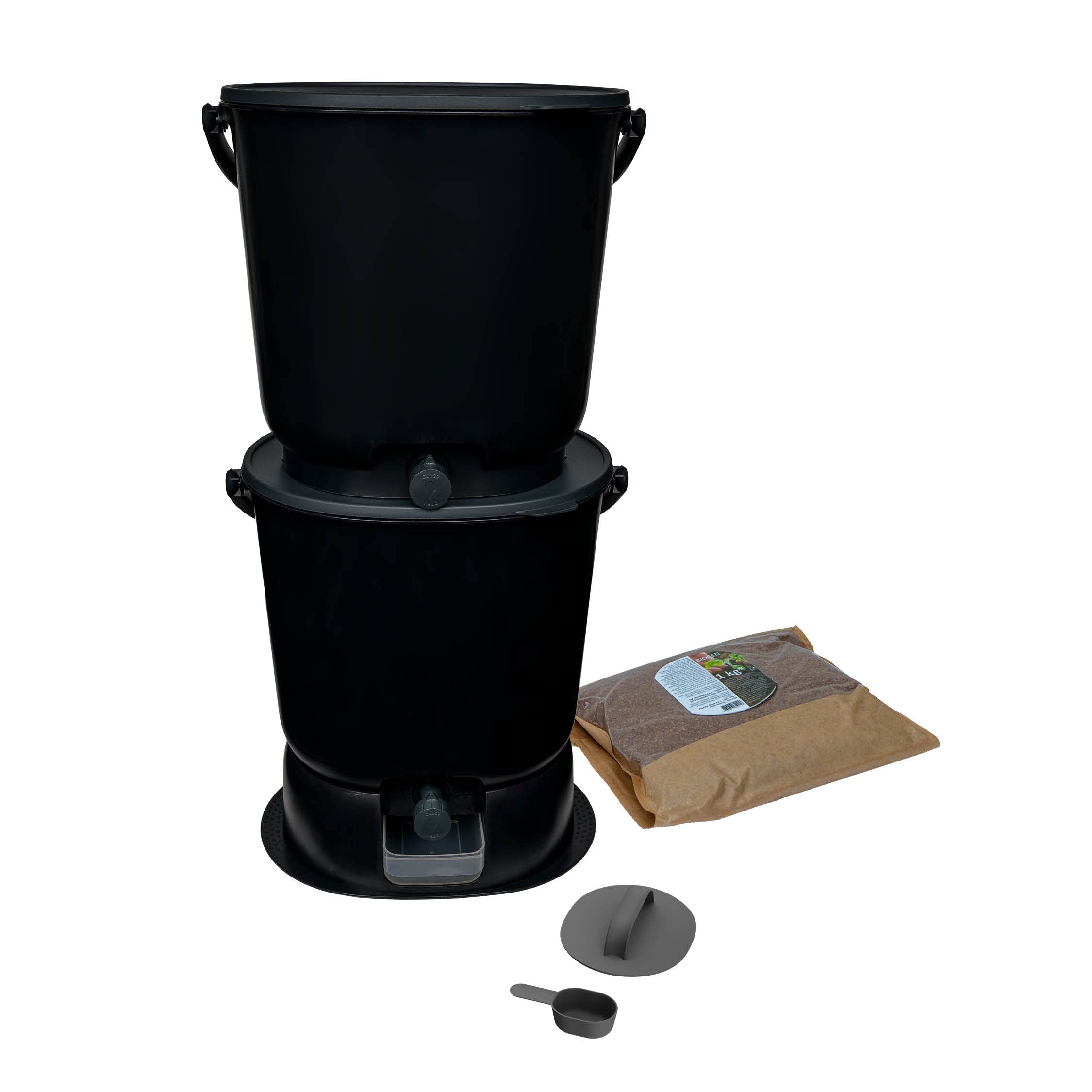 Skaza Bokashi Essential Composteur de Cuisine 2X 15,3 L, Noir