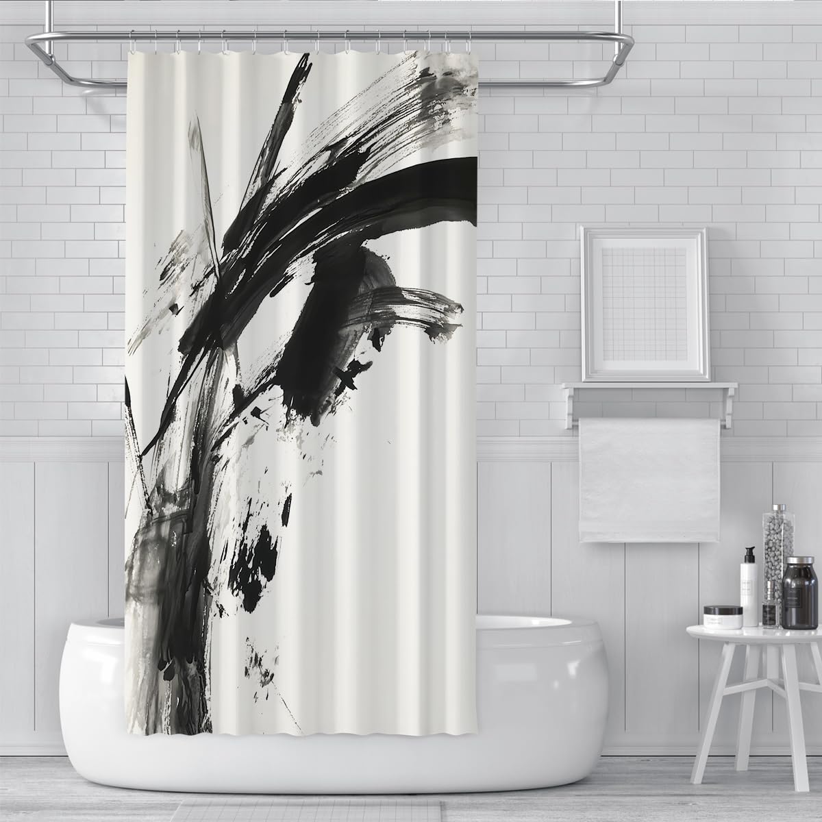 Cortinas de Ducha Blanco y Negro - Pinceladas 200x200cm