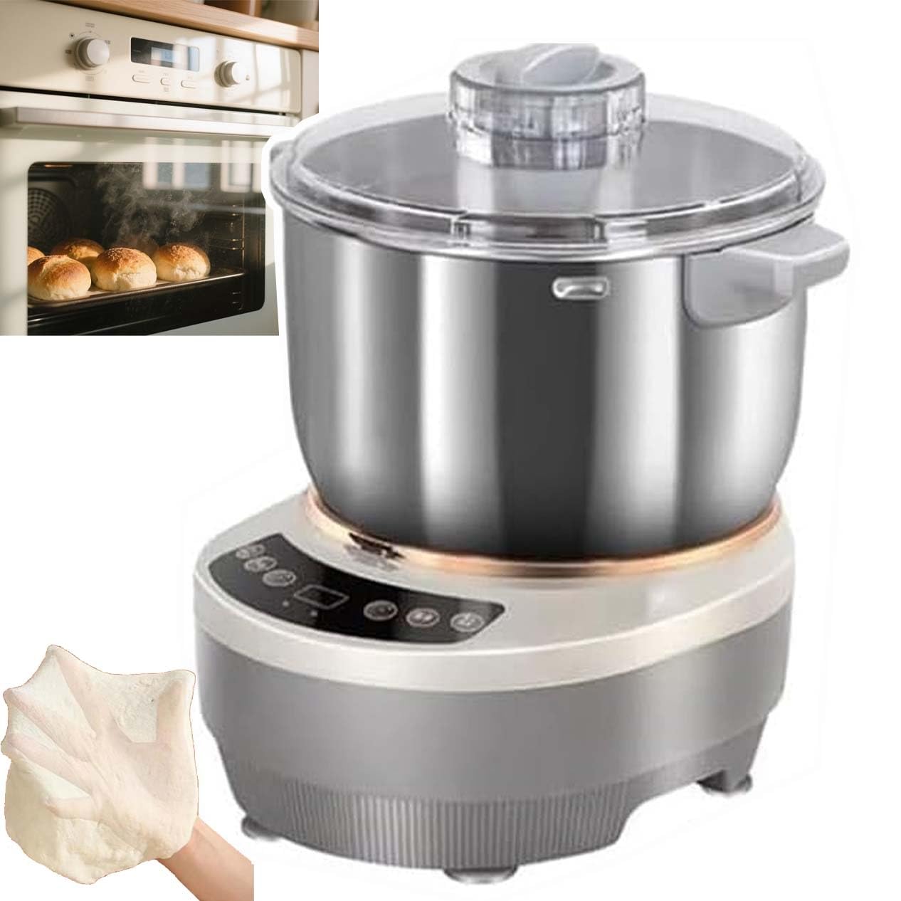 Pétrin électrique professionnel 5L/7L, bol en acier inoxydable 304, moteur 200W, contrôle intelligent pétrissage et fermentation, idéal pour pain, pizza, pâte fraîche maison(7L)