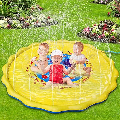 Lzellah Splash Play Mat & Sprinkler for Kids 68" Splash Pad Outdoor Water Toys Fun for 2 3 4 5 Year Old Boys Girls Toddlers Children Summer Gift Outside Kids Toys