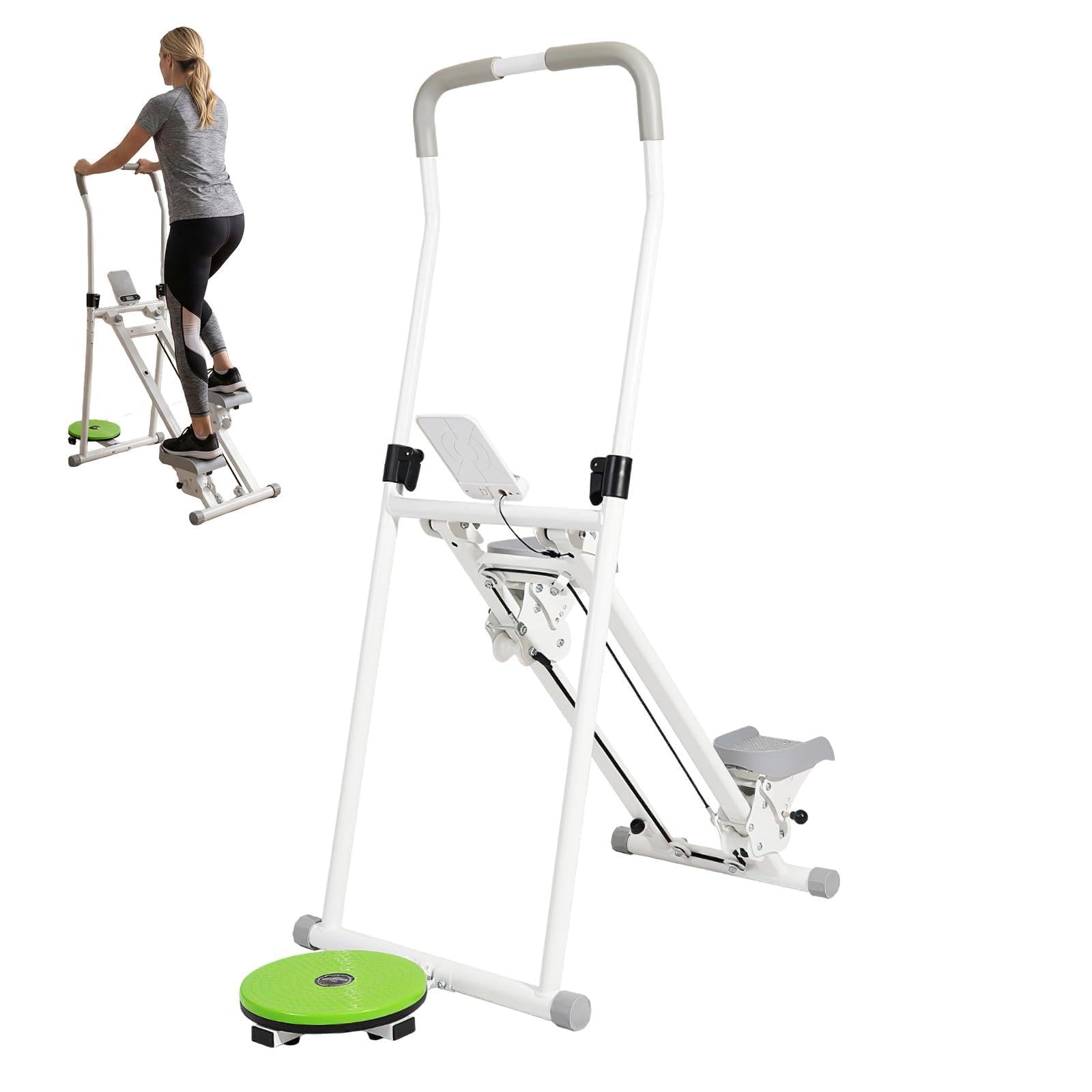 Foldable Vertical Stair Stepper with Twist Disc – 4-Level Adjustable Handlebar, 260LBS Capacity | Home Gym Cardio Machine