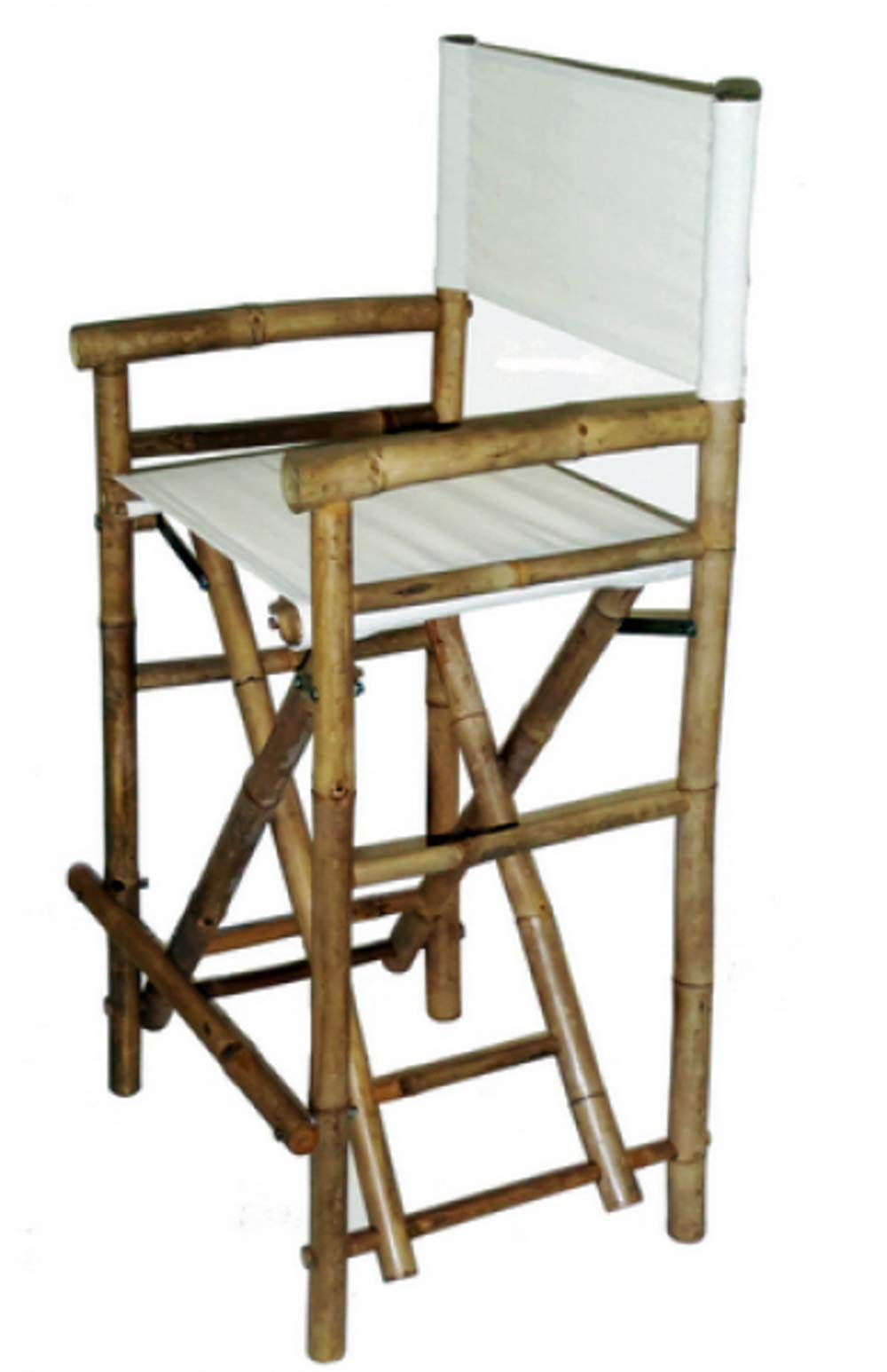 Tall Bamboo Director Chair for bar counter, White Canvas, Set of 2