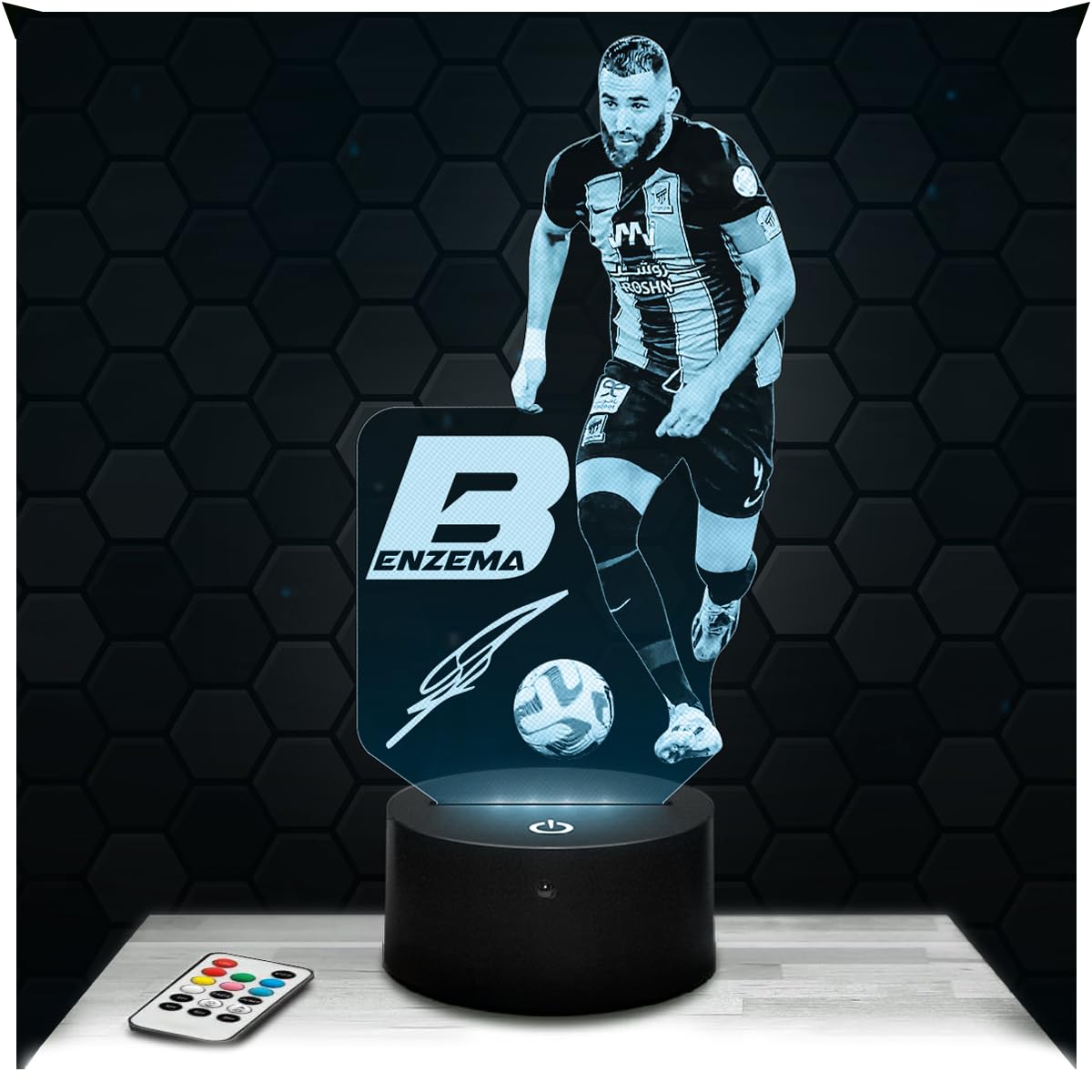 Lampephoto.fr - 3D Lamp Karim Benzema al-itti Football Sport Touch Night Light Led Soccer, 3D Hologram Effect, Football Gift Idea Christmas Birthday Boy or Girl