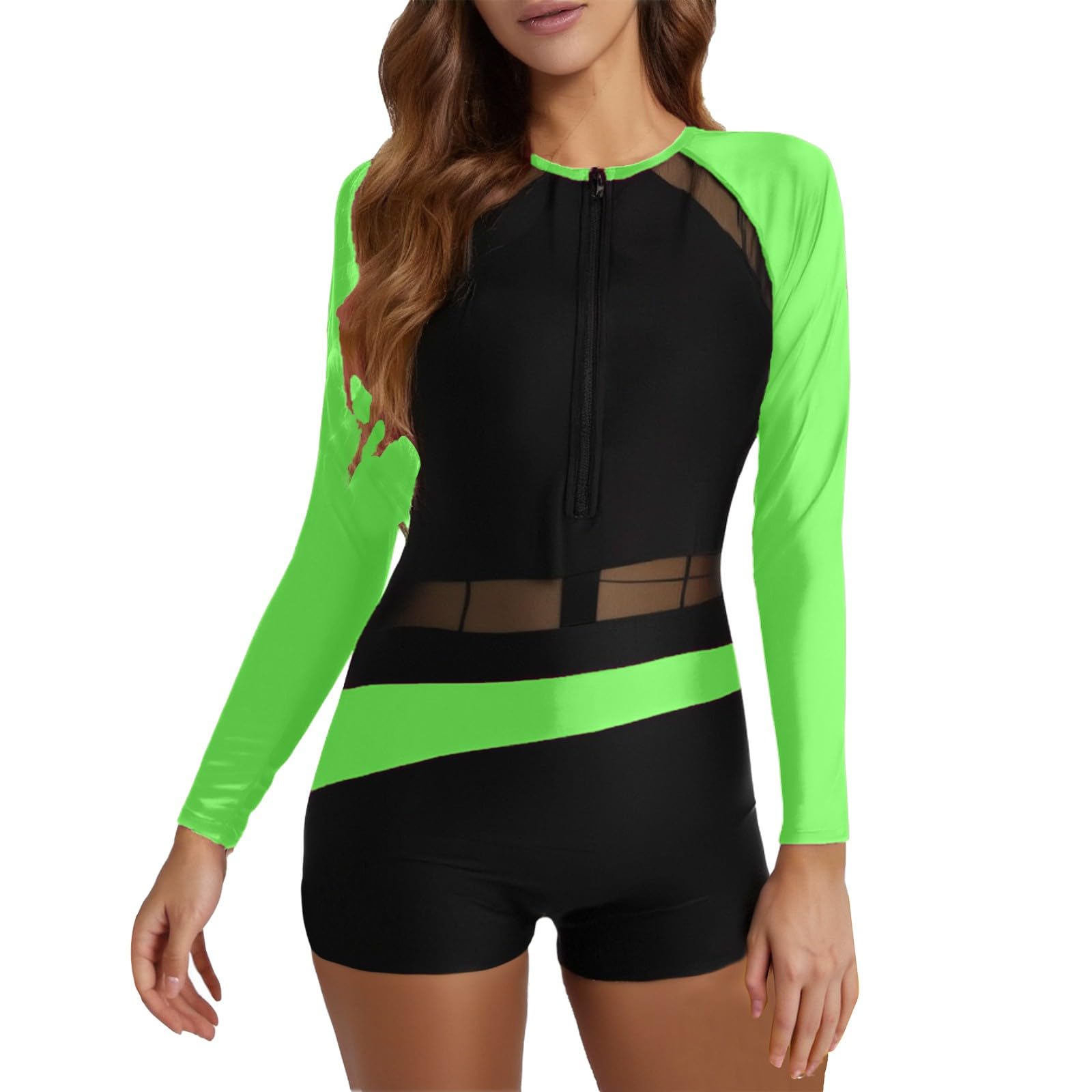 Costume da bagno da donna 2026 Rash Guard Boyleg manica lunga SPF 50 Zip Shape Taglie Nuoto Vestito
