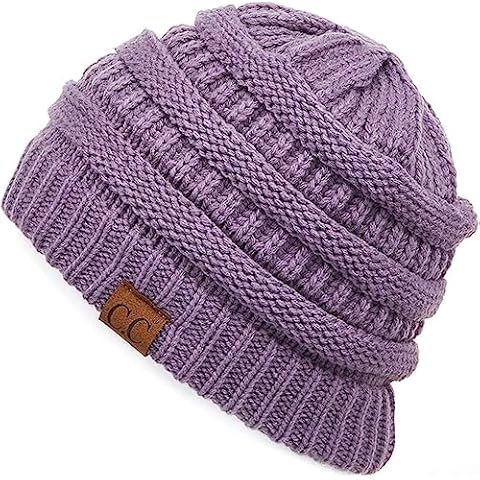 Trendy Warm Oversized Chunky Soft Oversized Cable Knit Slouchy Beanie (Violet) Cover