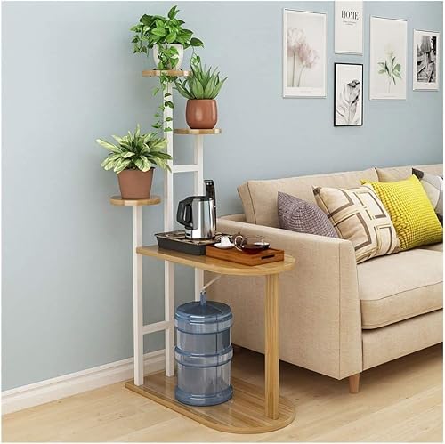 JvFbjLF Plant Stand Iron Wooden Plant Stand Pot Stand Balcony Display Potting Stand Decorative Garden Stand Flower Stand(White)