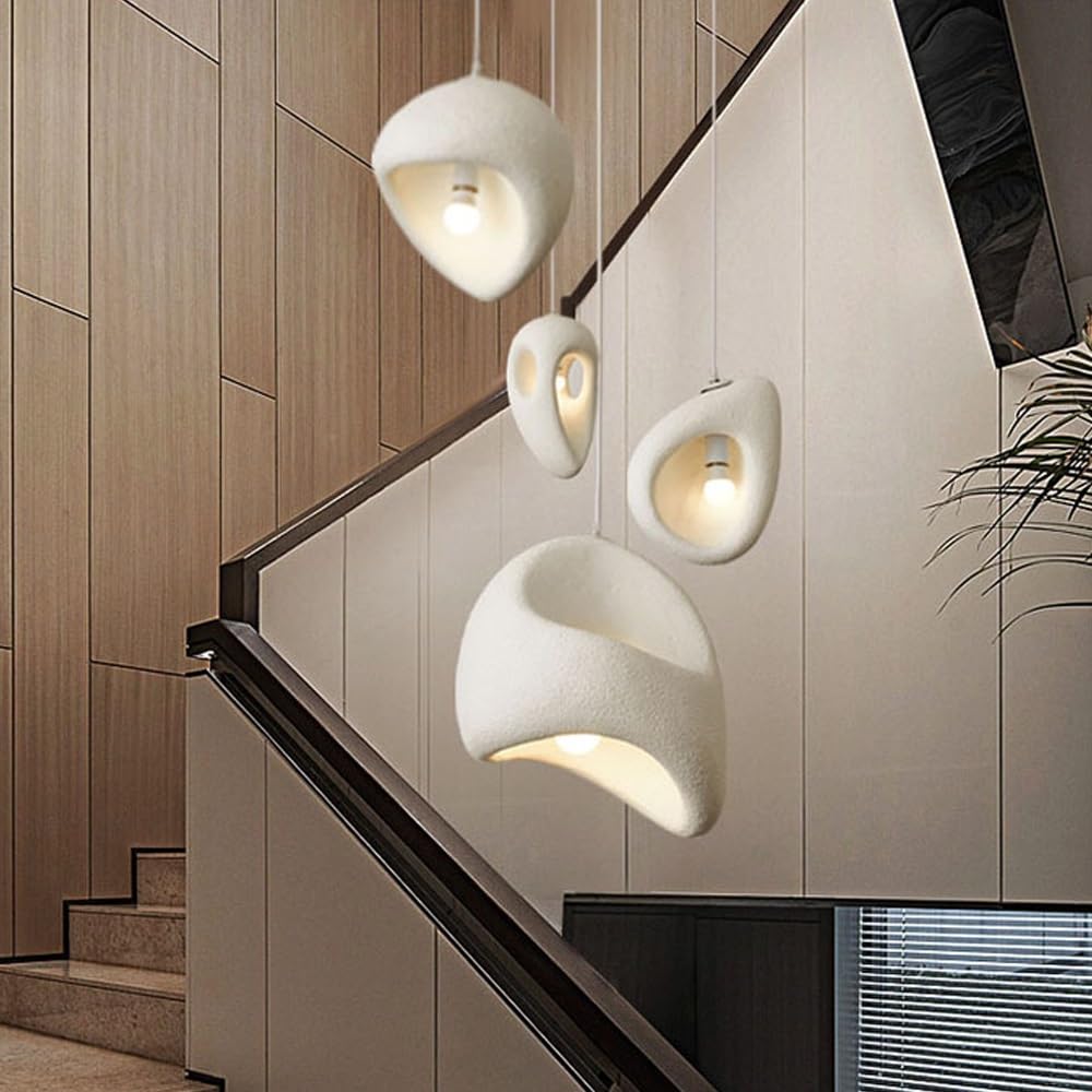 PCXEHUYP Nordic Staircase Chandelier Pendant Japanese Wabi-sabi White Hanging Lamp Cement Ceiling Light Table Suspension Height-adjustable Dining Living Room Kitchen Corridor