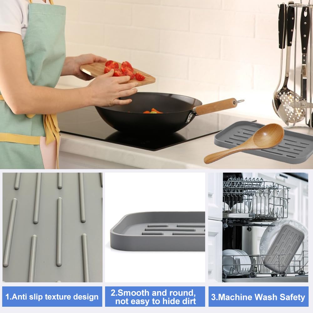 SwirlColor Porta Mestoli da Cucina, Funzionale Silicone Porta Utensili Splash Poggia Cucchiaio per Piano Cottura, Piano da Pranzo, Tavolo (Grigio)
