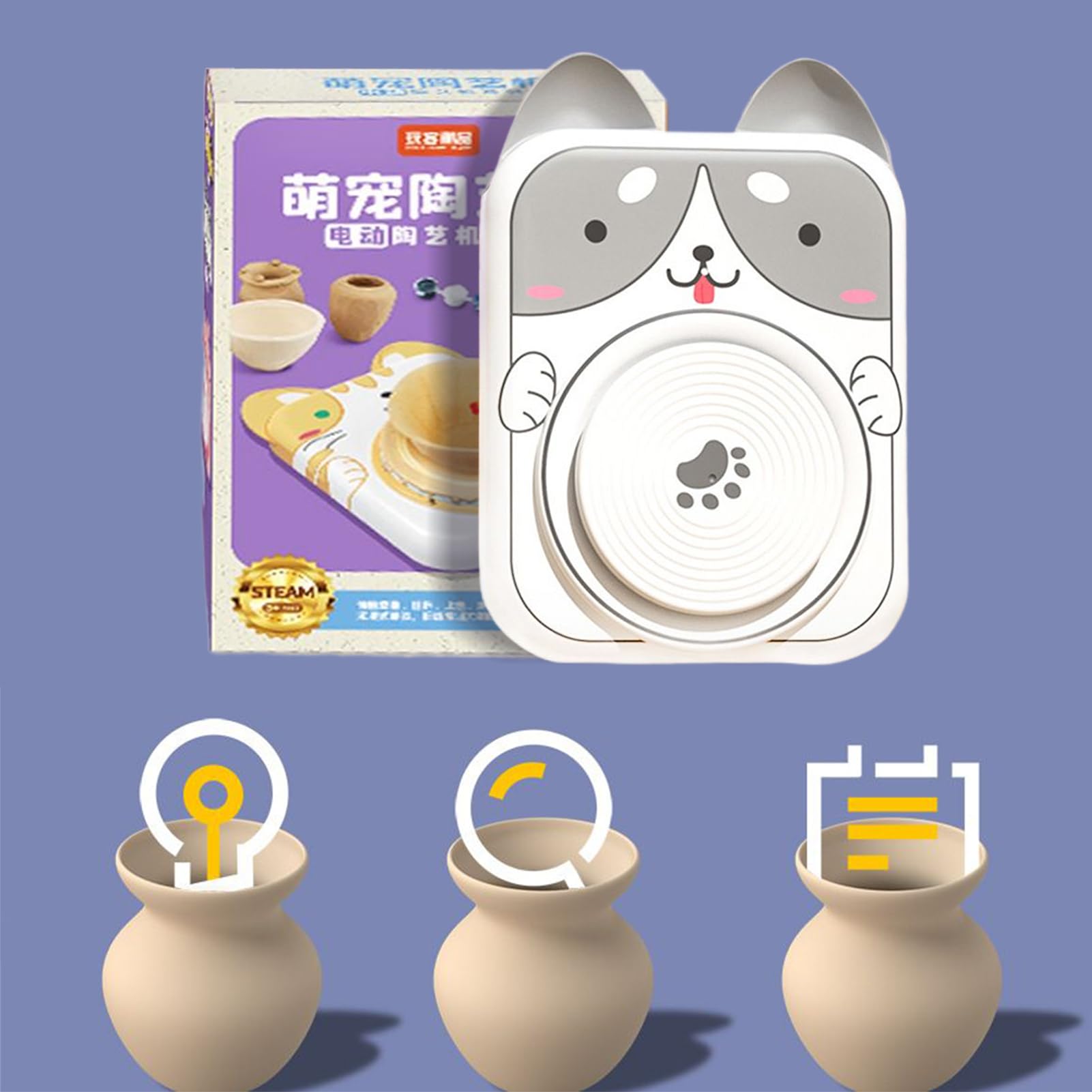 Kinder Töpferscheibe 5V DC USB Töpferscheibe Für Kinder Mit Tieren Motiven | Elektrisches Kunst Werkzeug Für Tonmodellierung Formen Basteln Schnitzen Malen