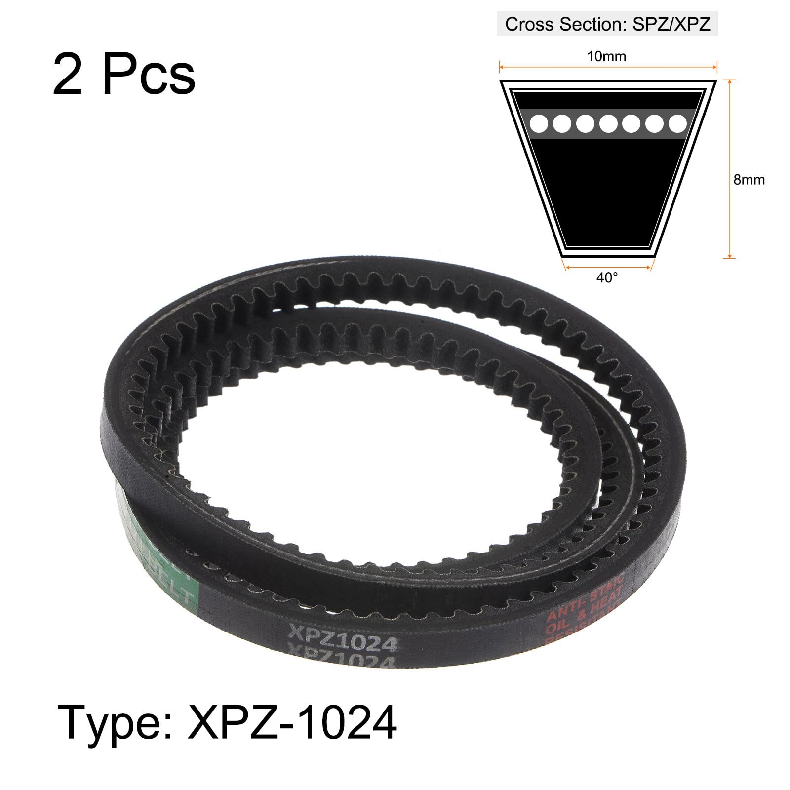 2 Courroies Trapézoïdales XPZ612 - 620mm De Circonférence, 10mm Largeur, 8mm Hauteur, Pour Transmission