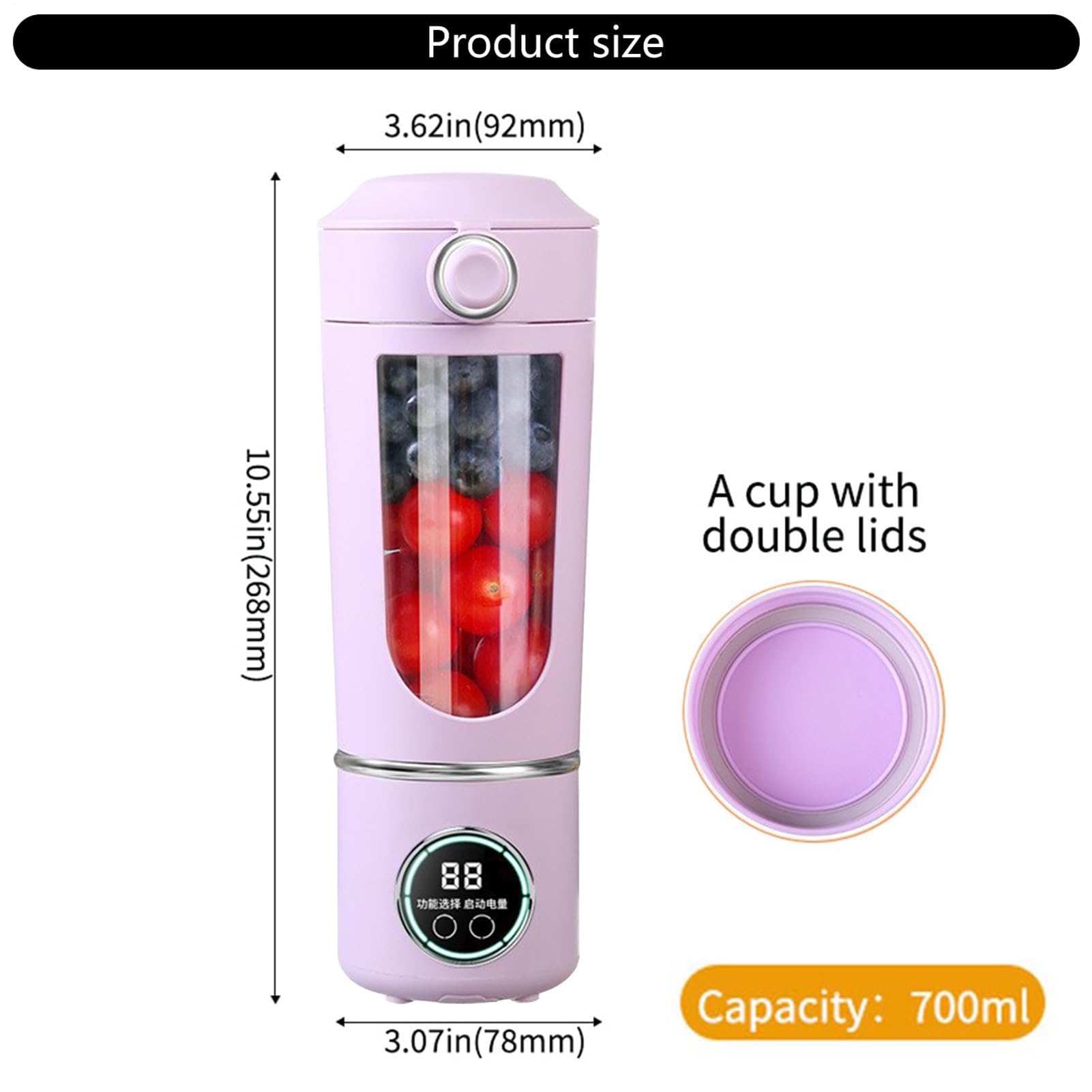 Batidora Eléctrica Portátil de Vaso Batidora de Frutas Recargable por USB | Licuadora Personal para Batidos para Hombres, Mujeres, Adultos, Cocina,