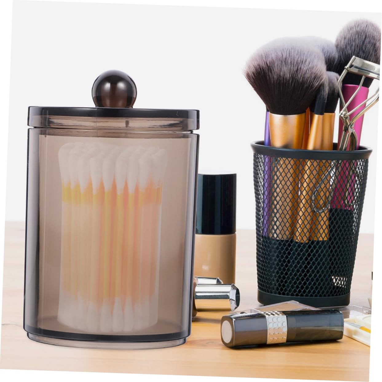WOONEKY 9stücke Baumwollstäbchen Organizer Mit Deckel Multifunktionale Aufbewahrung Für Badezimmer Kosmetik Und Transparente Schwarze Box Für Wattestäbchen Zahnstocher