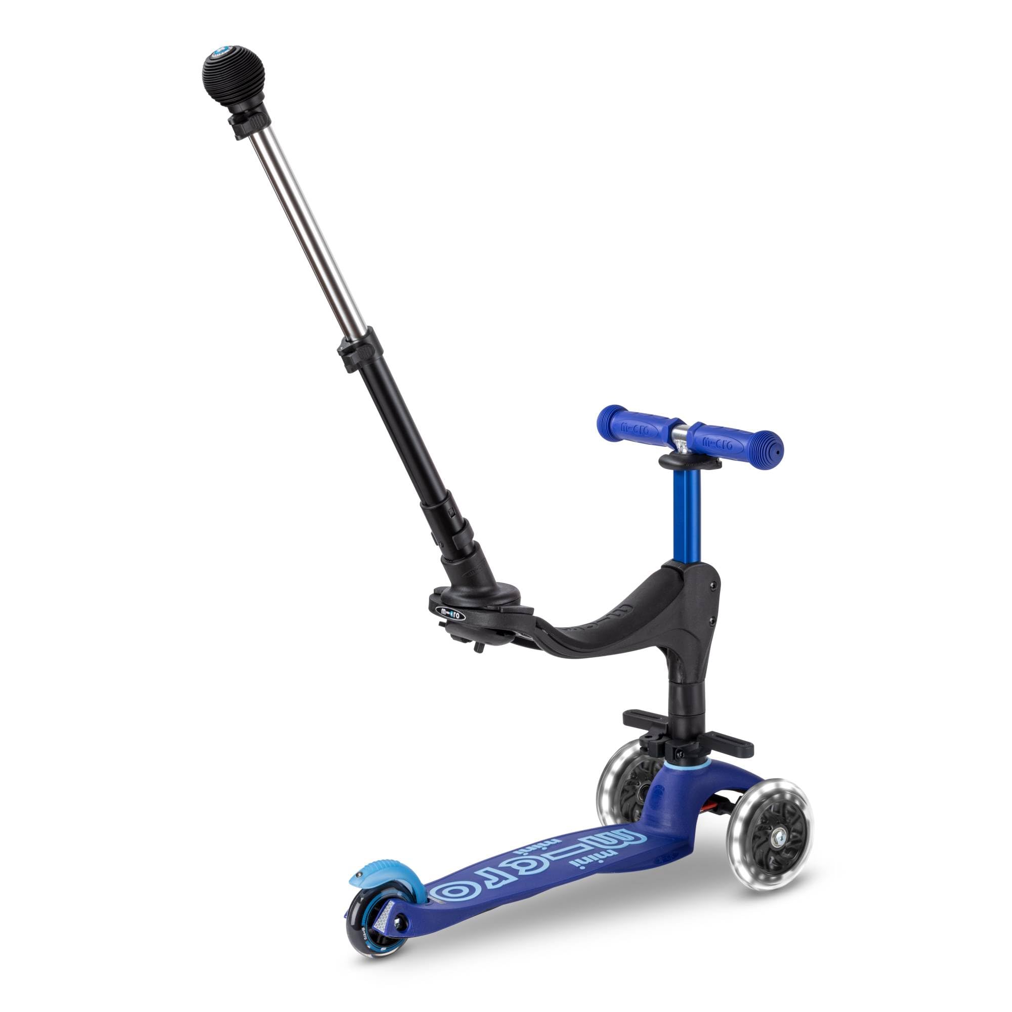 Micro® | Mini 3en1 Deluxe Plus LED Patinete con Asiento 3 Ruedas | Patinete Evolutivo | Asiento + Reposapiés + Bastón de Empuje | Ruedas con iluminación LED | 1-5 Años | Niños y Niñas
