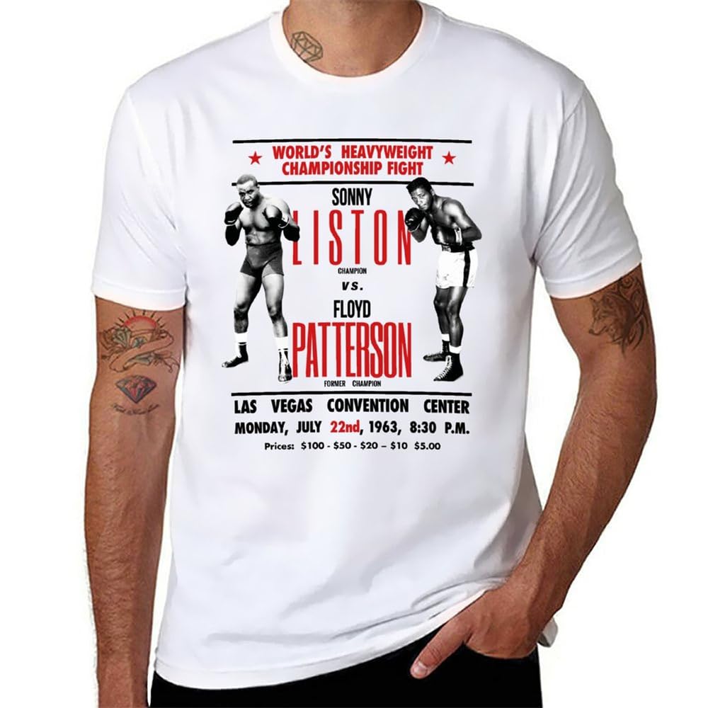 UI881WCH Sonny Liston vs Floyd Patterson T-Shirt Graphic t Shirt Summer Clothes Blouse Oversized t Shirt Men White XXL