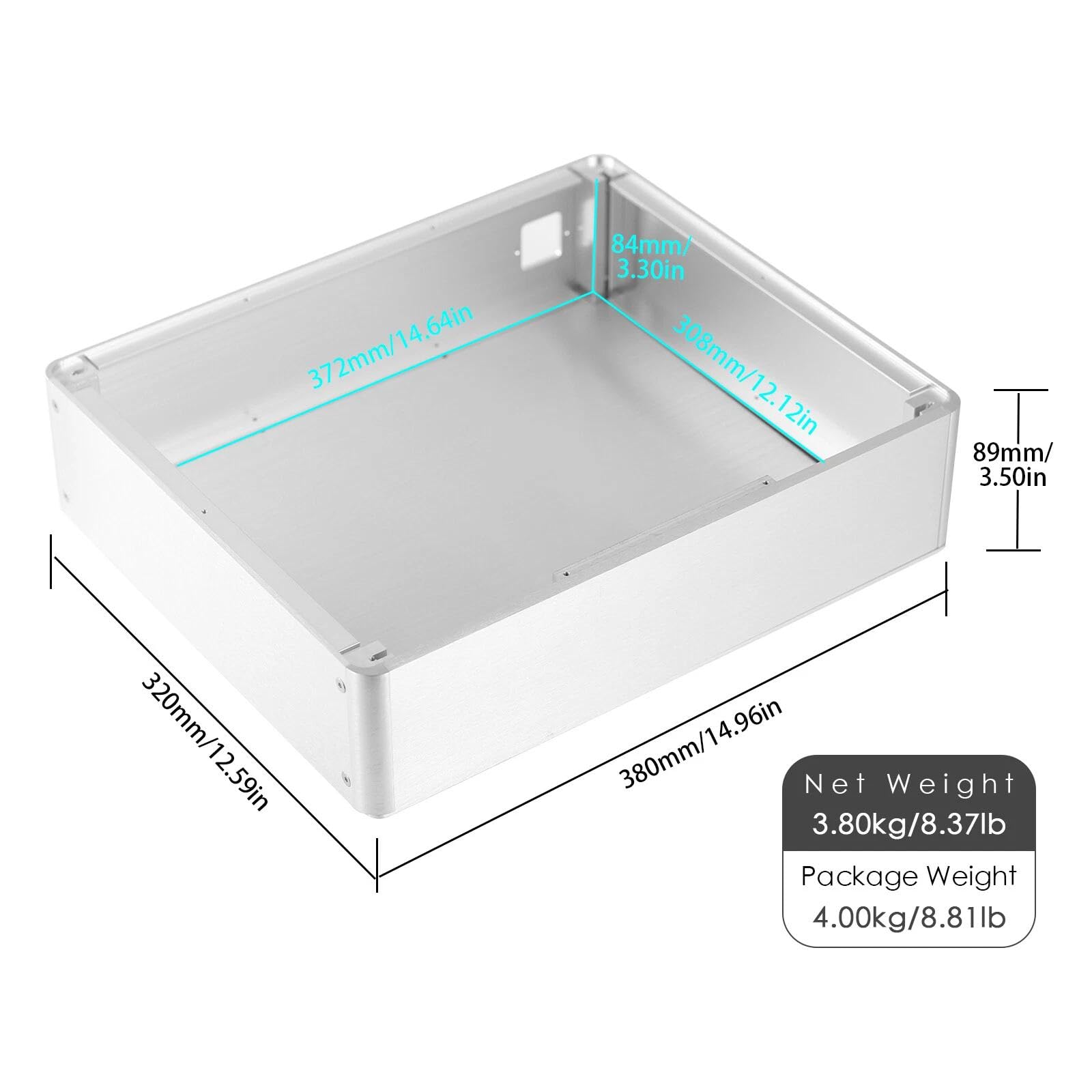 Caja vacía de aluminio para bricolaje, amplificador/preamplificador/carcasa DAC, caja de amperios, carcasa industrial, caja hermética (380 x 320 x 89 mm)