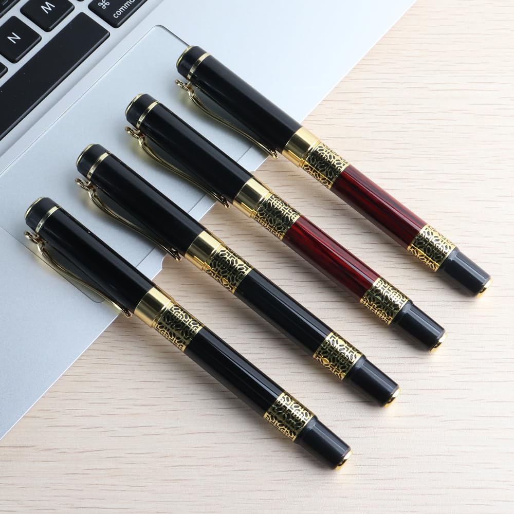 BIK Gelschreiber, Metallroller, chinesischer klassischer Stil, Kalligraphie, Schreiben, Unterschrift, Geschenk, Stift, Studenten, Schreibwaren, Büro (1 Stift - 5 Minen, Rot, Blau)